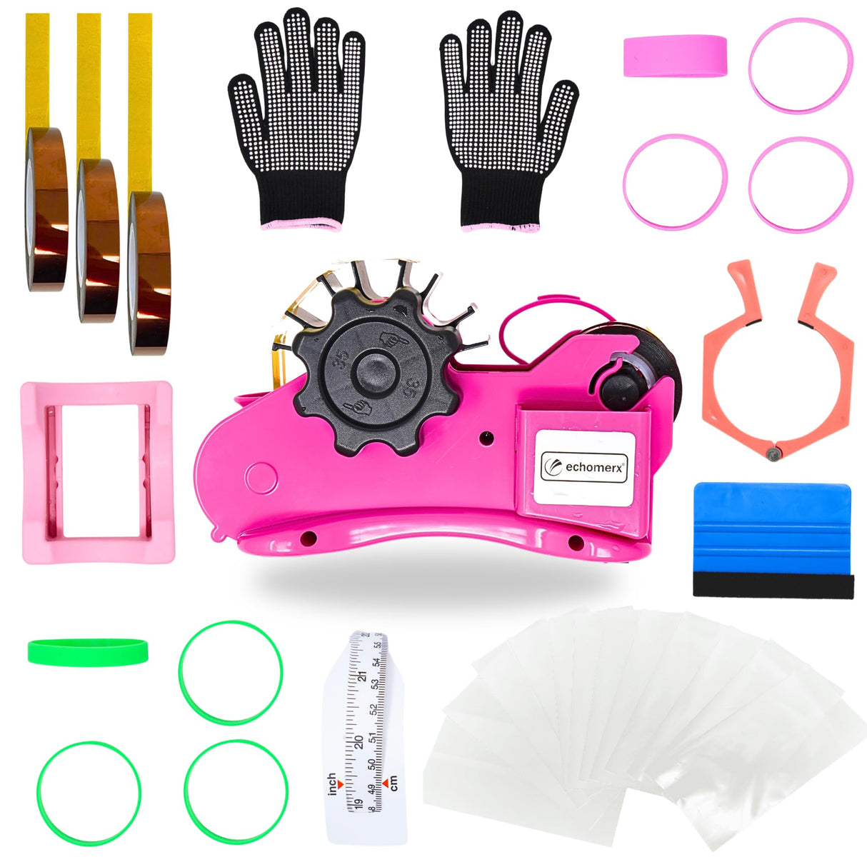 echomerx 30-Pcs Tumbler Sublimation Starter Kit - Heat Tape Dispenser, Sublimation Tapes, Gloves, Clamp, Sleeves, Bands, Cradle & More - Complete Bundle for Easy Sublimation on Blank Mugs & Tumblers echomerx