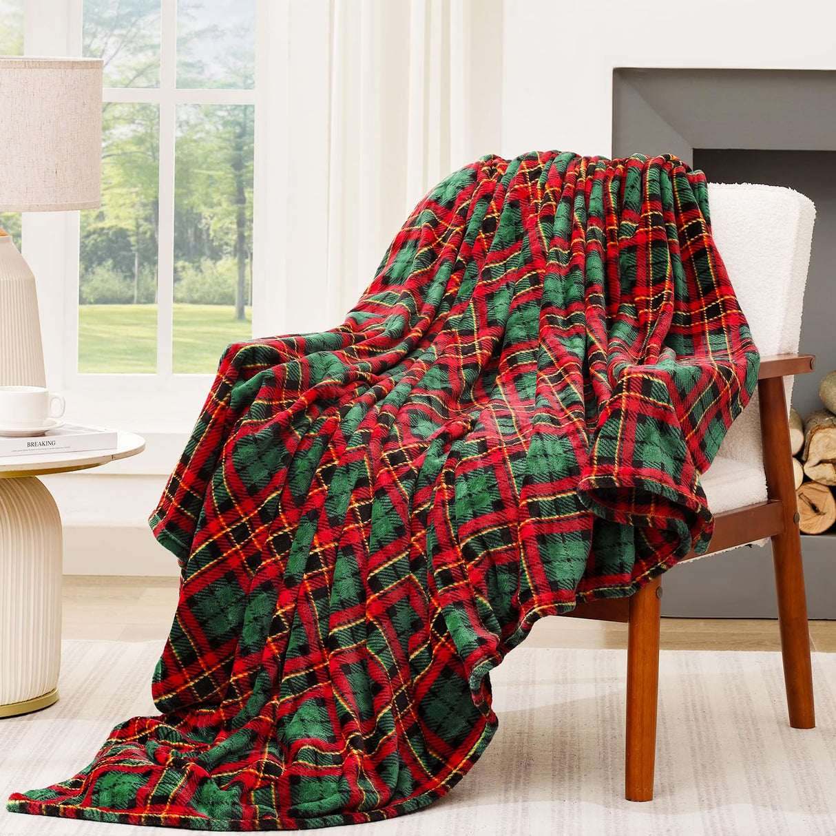 Touchat Fleece Throw Blankets, Buffalo Plaid Throw Blanket for Couch Sofa Bed, Soft Warm Fuzzy Cozy Plush Checkered Blanket, Lightweight Farmhouse Decor (Red and Green Plaid, 50“ x60”) Touchat
