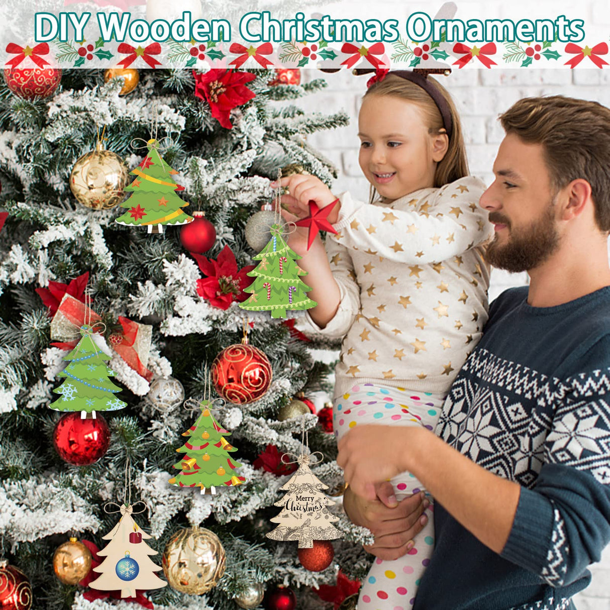 72 Pieces Wooden Christmas Tree Cutouts Crafts Embellishments Unfinished Christmas Tree Hanging Ornaments Blank Christmas Tree Wood Cutouts Slice with Ropes for DIY Crafts Christmas Xmas Decoration AWIZOM