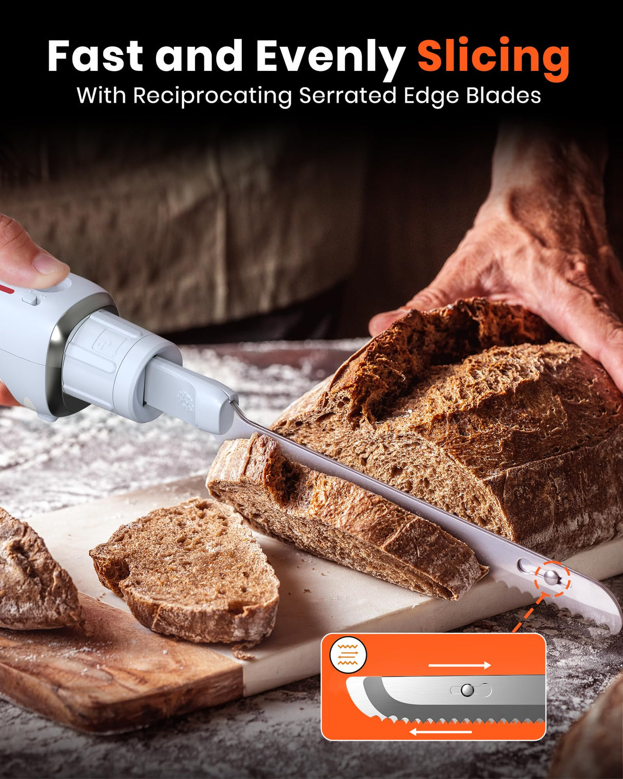 Electric Knife, Cordless Cutting Knifes, Ergonomic Design with Comfortable Contoured Grip Rechargeable Easy-Slice Electric Carving Knife for Meat Slicing, Bread, Fillet, Turkey, Blue LAUDLIFE