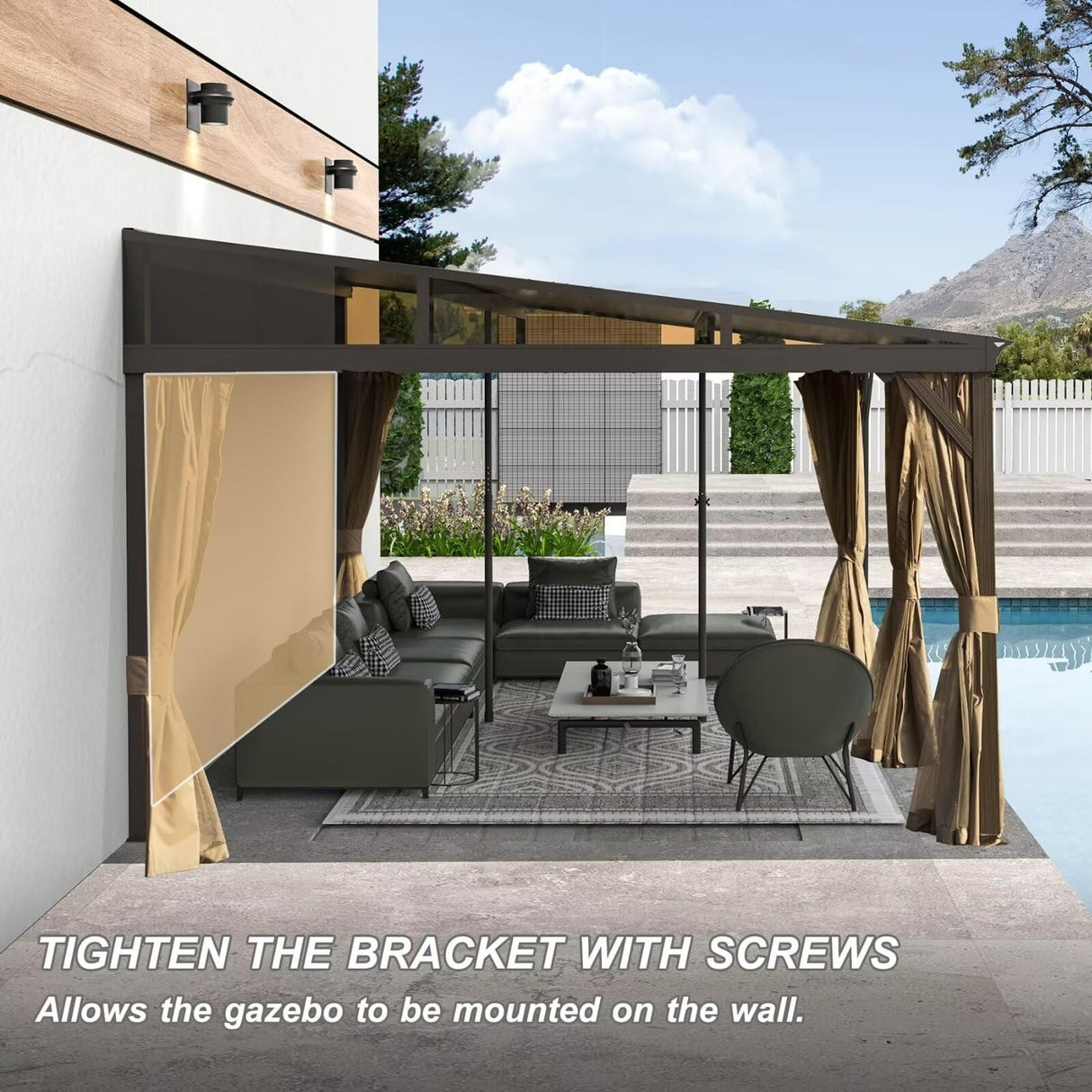 Domi 12' x 20' Lean to Gazebo with Aluminum Frame, Wall Mounted Gazebo Hardtop Galvanized Steel Sloping Roof with Curtains and Netting for Patio Deck Backyard Lawn Party… domi outdoor living