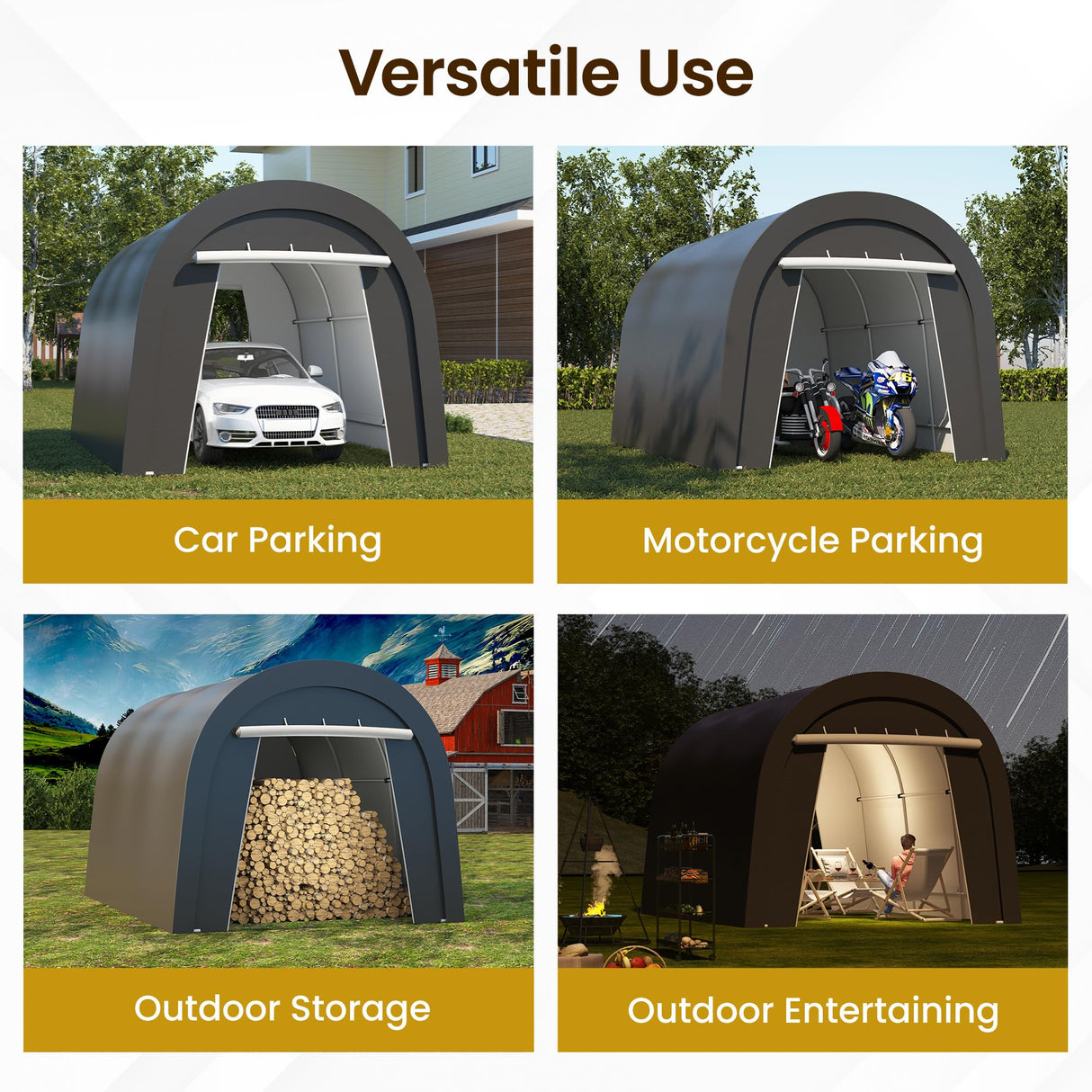 Kiss the Water Carport, Round Portable Garage, Steel Heavy Duty Carport with Ground Stakes, Tensioner and 2 Roll Up Windows PE Fabric Car Port, Garage, Storage Shed, Tent for Storage, SUV (10x15 Ft) Kiss the Water
