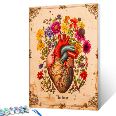 Heart Flower Blossom Wall Paint by Number Kits for Adults,Education Painting Modern Decor for Nurses Doctor Office Clinic School Gift,Paints for Home Wall Decor Without Framed Canvas 16''W x 20''H