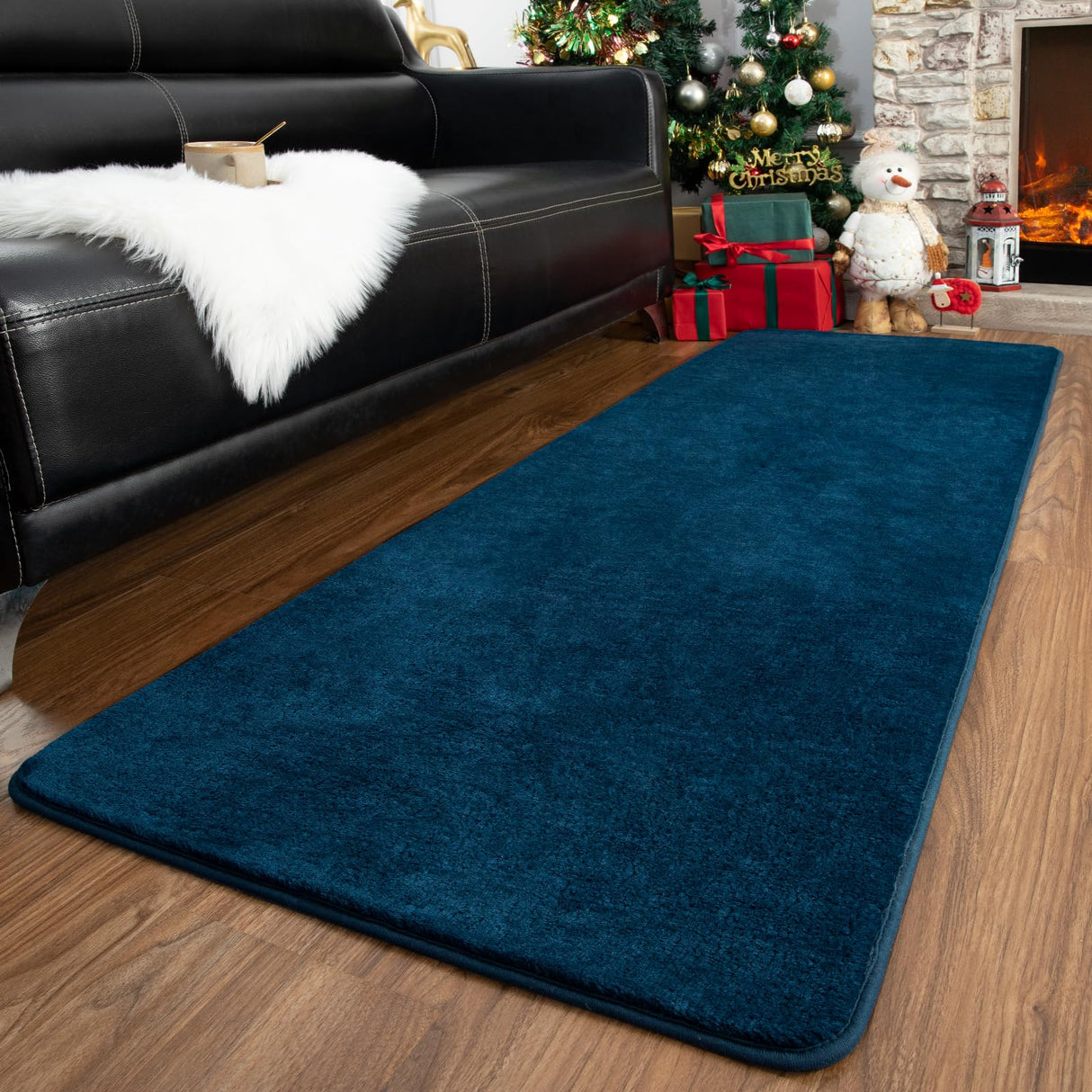 Przemy Washable Runner Rug for Bedroom Living Room, 2x6 Feet Navy Blue Memory Foam Hallway Rugs, Super Soft Modern Indoor Carpet for Bedside Kids Room Boys Girls Dorm Nursery Decor Mat Przemy