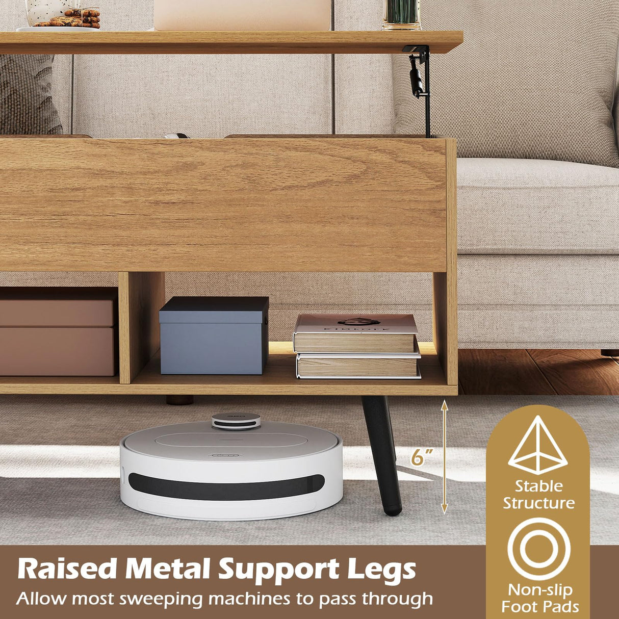 Giantex Lift Top Coffee Table, Modern Cocktail Table w/Hidden Compartment & 2 Open Shelves, Flip Top Center Table, Wooden Pull up Coffee Table for Living Room, Reception Room, Office (Natural) Giantex