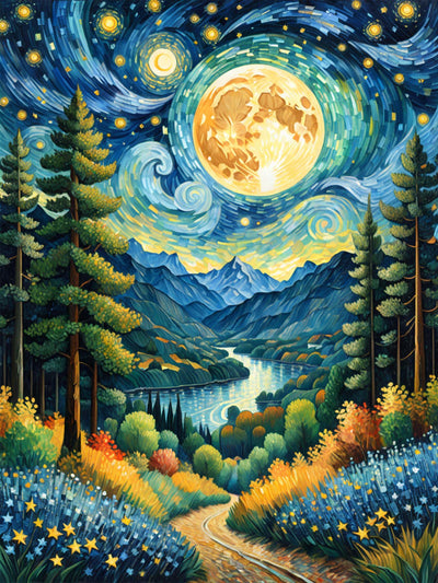 Lovepefe Moon Diamond Art Painting Kits for Adults Forest Paint with Diamond Kit for Beginners DIY Full Drill Gem Art Home Wall Decor 12 X 16 Inch