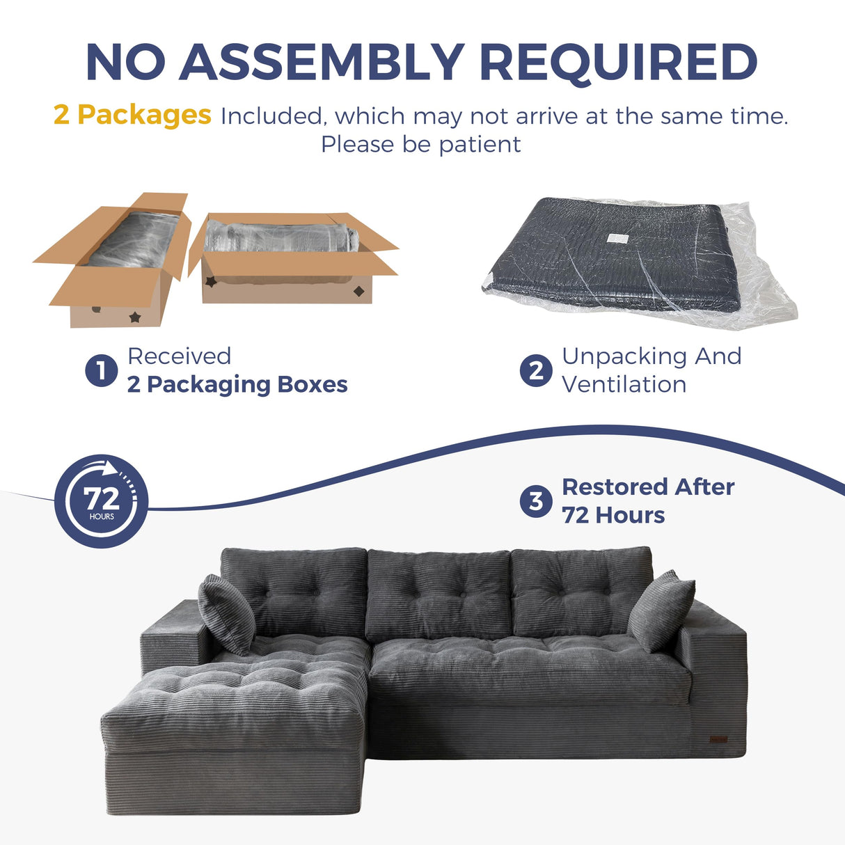 MAXYOYO L-Shaped Sectional Sofa with Convertible Left/Right Ottoman, Cloud Boneless Modular Couch, Layered Cushion & Tufted Upholstered, 4-in-1 Flexible Combination, No Assembly, Dark Grey MAXYOYO