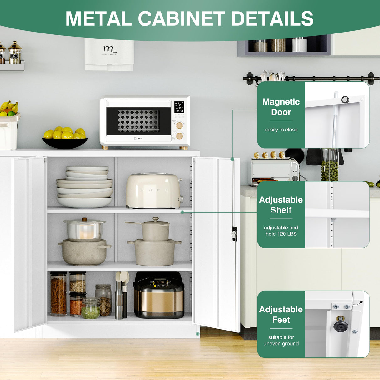 Letaya Metal Storage Cabinets with Lock Door,2 Adjustable Shelves Organizer Steel Storage Cabinets for Home,Office,Warehouse,Garage,Employee Lockers(White) Letaya