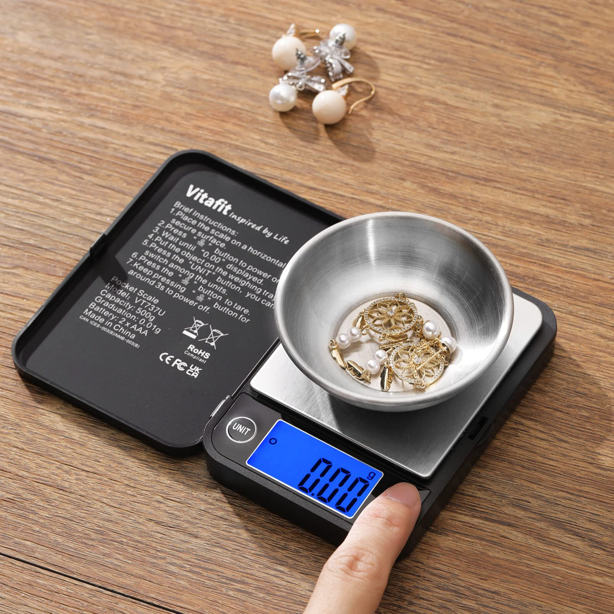 Vitafit 500g Digital Pocket Scale,High Accuracy Assured by Scale Professional Factory Since 2001, Gram Scale 0.01g for Multifunction: Lab,Food, Kitchen,Coffee,Jewelry; Black Vitafit