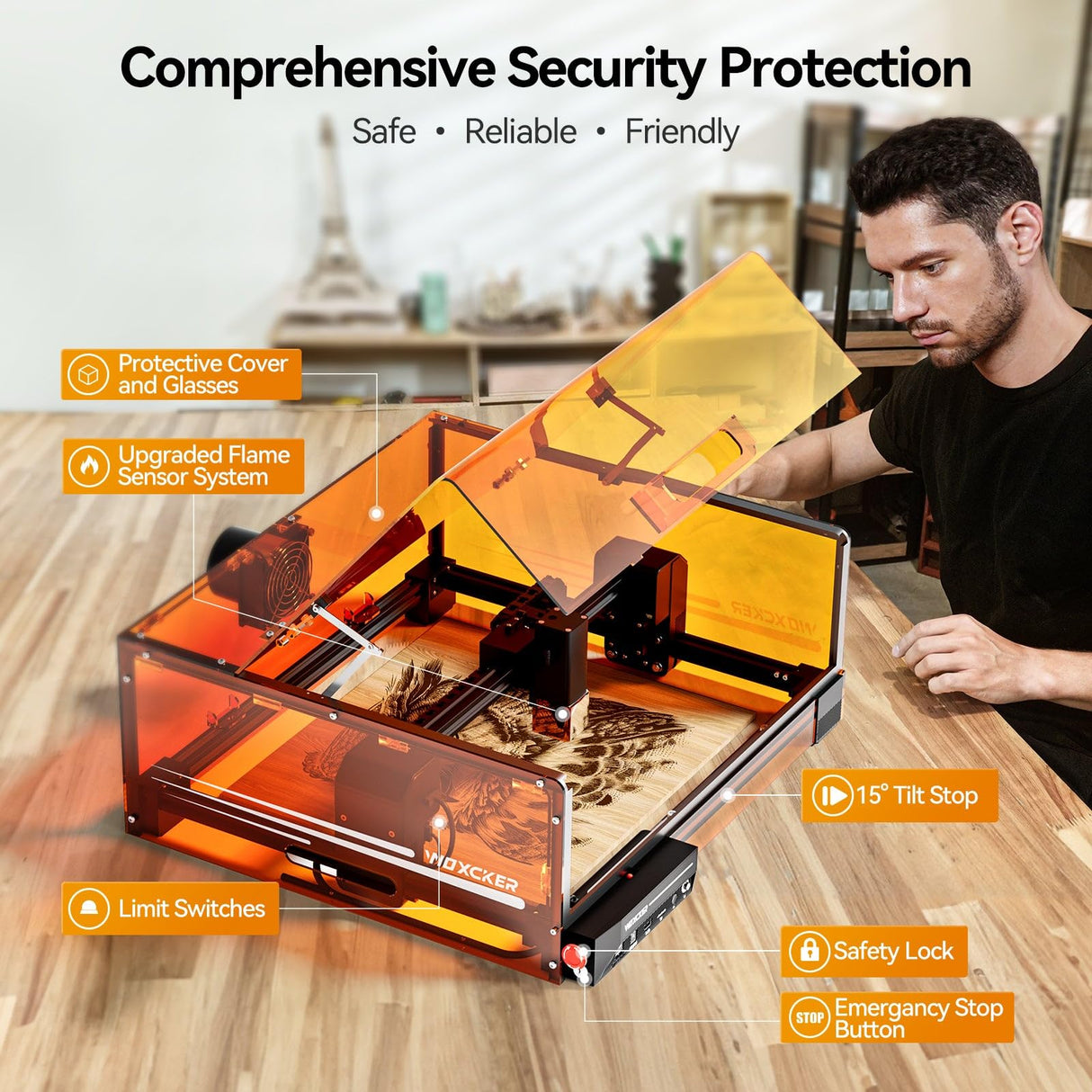 Laser Engraving Machine, Woxcker L2 MAX 5.5W Enclosure Laser Engraver, CNC Engraving Machine 0.01mm High Precision Laser Engraving and Cutting for Wood Metal Glass Suitable for Beginners Woxcker