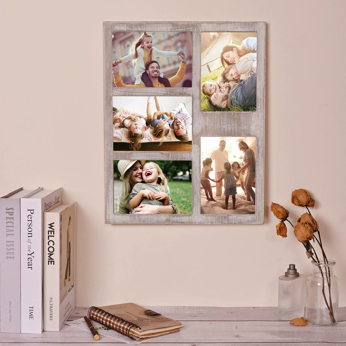 MONT PLEASANT Farmhouse Picture Frame 5X7 Rustic Photos Frame 4X6 For Five Photos with Mat Wood Collage Frame for Wall Mounting or Tabletop Display MONT PLEASANT