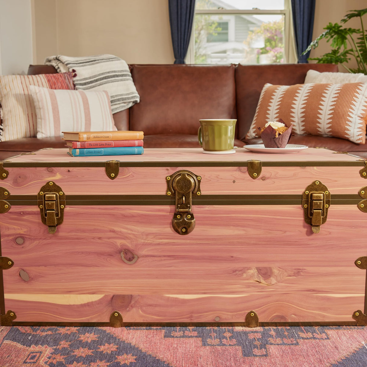 Rhino Trunk & Case Knotty Cedar Chest with Antique Brass Hardware – 32"x18"x14" Large Storage Box, Coffee Table, End of Bed Trunk or Entryway Storage Bench Furniture – USA-Made, Heirloom Aesthetic Rhino Trunk & Case