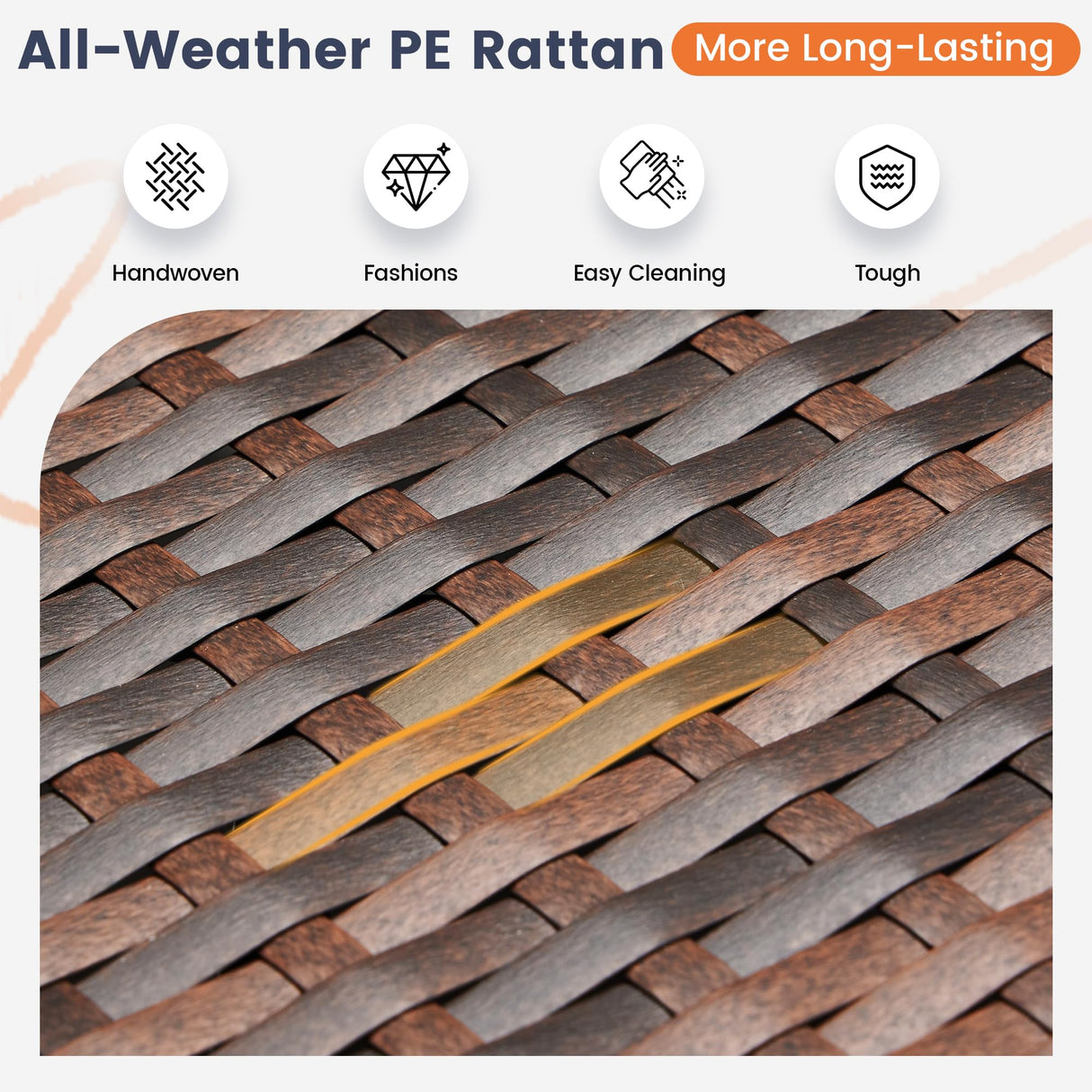 UDPATIO Patio Furniture Set with Fire Pit Table, 8 Inch Armrest Outdoor Sectional Sofa, 9 Piece Wicker Outdoor Furniture Conversation Sets with Waterproof Cover for Backyard Deck(Brown/Navy Blue) UDPATIO