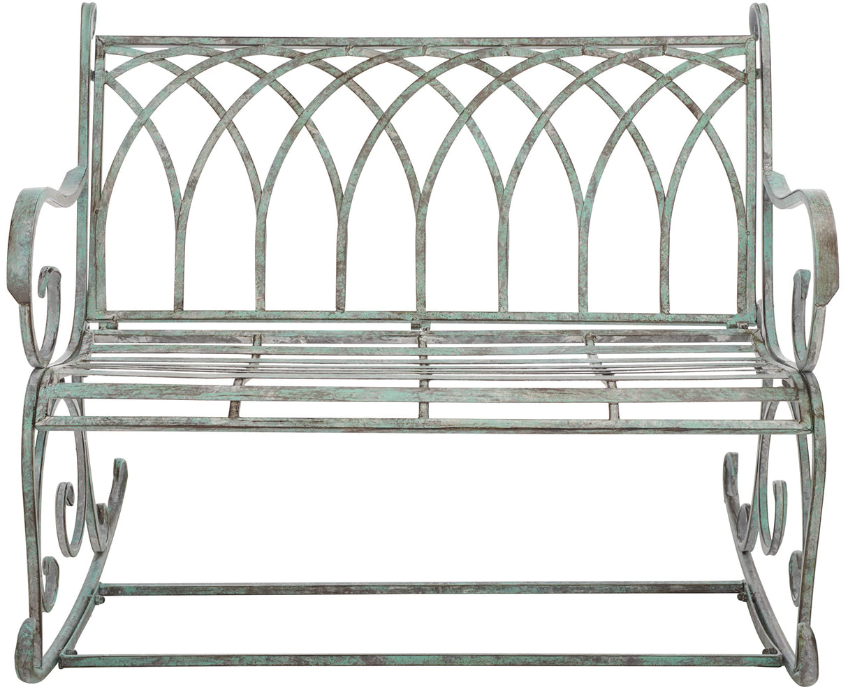 SAFAVIEH Outdoor Collection Ressi Victorian Antique Dark Green Wrought Iron Rock Bench SAFAVIEH