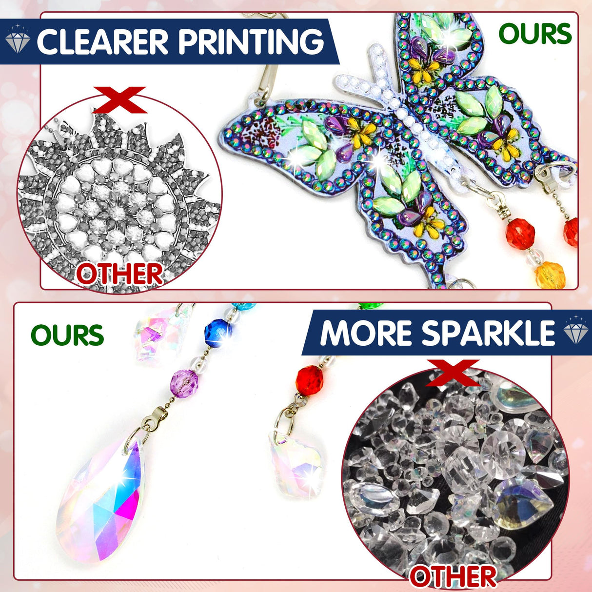 Funshot 3 Pcs DIY Diamond Painting, Small Hummingbird Suncatcher Diamond Art Kits for Adults, Butterfly Decor Diamond Art Kit, Hanging Ornaments Wind Chime Kit Funshot