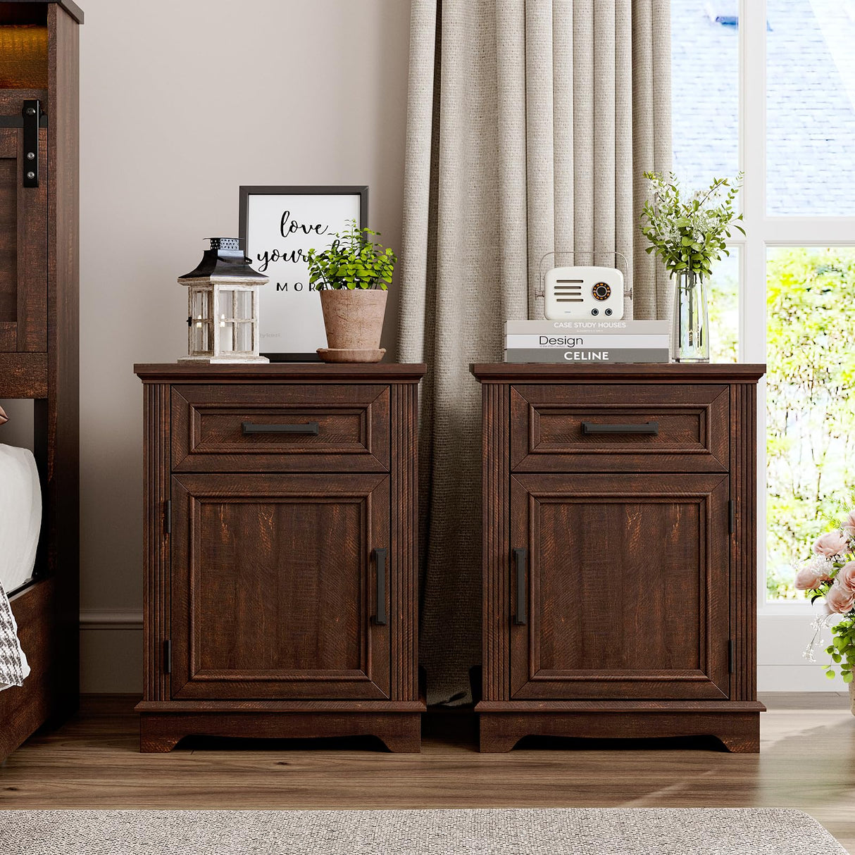 Maupvit Nightstand Set of 2, Bedside Table with Drawers for Bedroom, End Table with Large Storage Cabinet for Small Spaces, Office, Wood, Brown, 17.72” L x 15.75” D x 23.82” H x2 Maupvit
