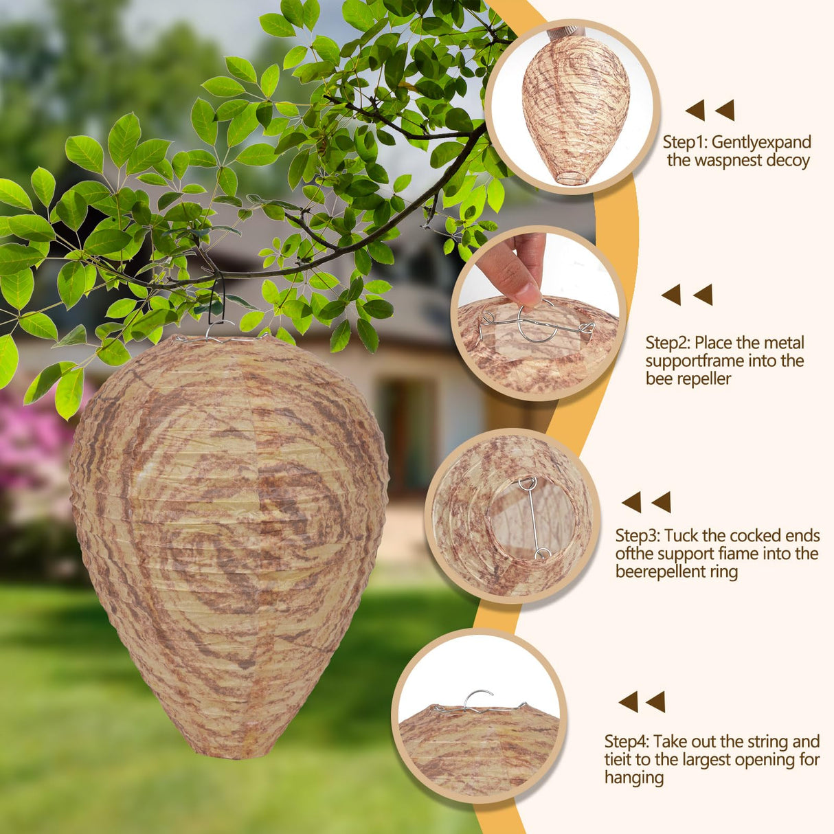 4 Pack Wasp Nest Hanging Fake Wasp Nest Paper Material Hornet Nest for Wasps… Yuvrwink
