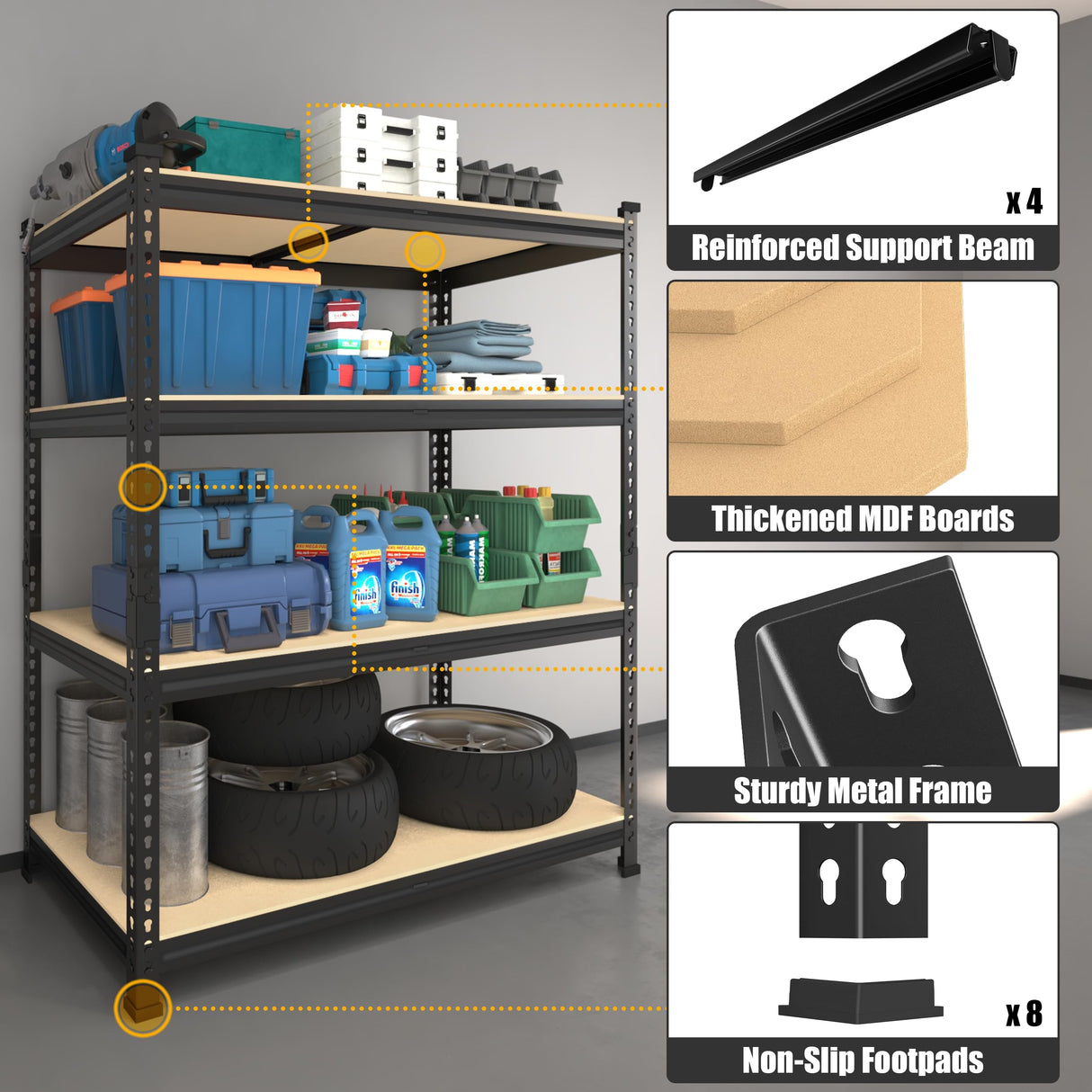 PrimeZone 40" W x 20" D x 59" H Heavy Duty Storage Shelves, 4 Tier Adjustable Garage Shelving Unit, Metal Organizer Shelf Utility Rack for Warehouse Pantry Closet Kitchen, Black, 2 Pack PrimeZone