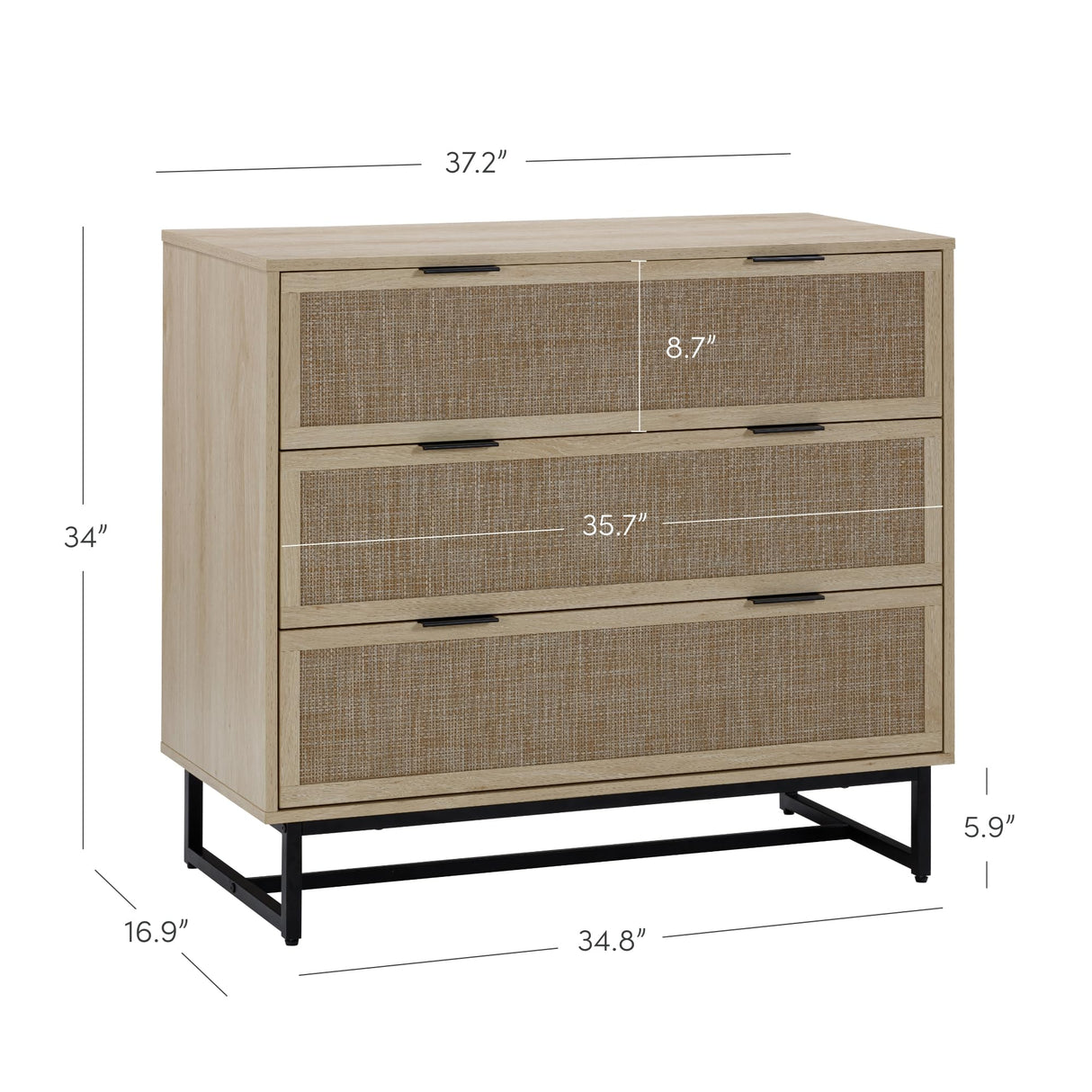 Nathan James Accent Storage Boho Modern Free Standing Buffet Sideboard Cabinet for Hallway, Entryway, Dining Living Room, 1 Dresser with 3 Drawers, Kova Dresser - Light Oak/Black Nathan James