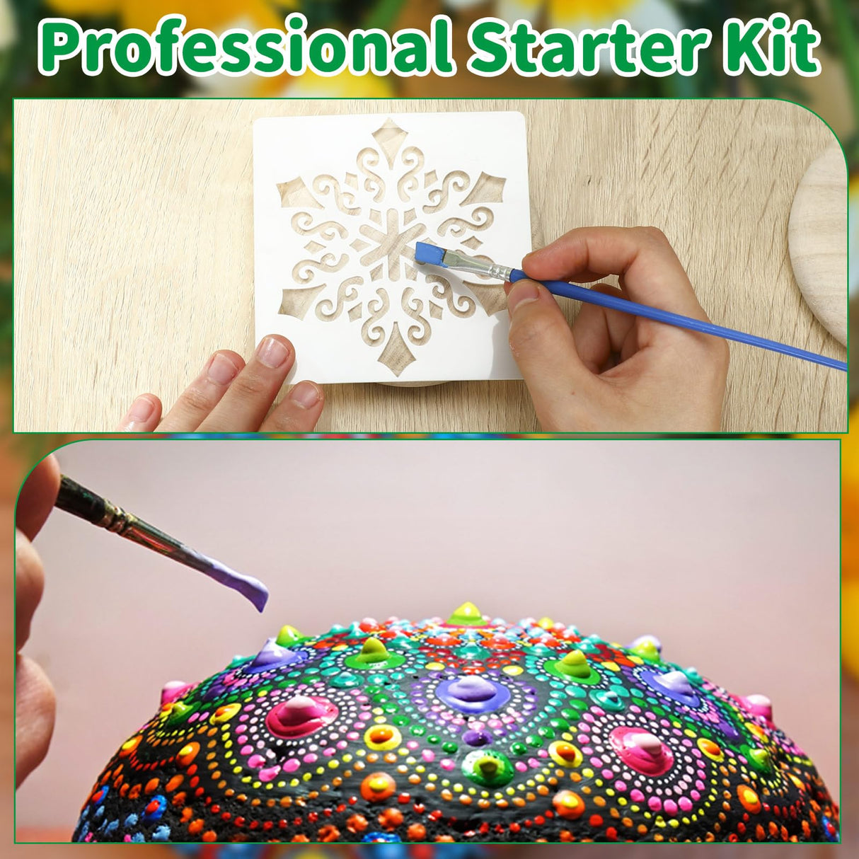 Weysat Mandala Rock Painting Kit Mandala Dotting Tools Kit Include Large Wooden Rocks Stencils Dot Tools Palettes Acrylic Paints Brush Bags for Adults Art DIY Crafts Gift Home Decor Supplies Weysat