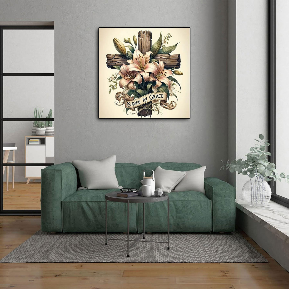 5D Cross Diamond Art Kits for Adults Beginners,DIY Full Round Drill Diamond Painting Kits Religious Cross With Lily Flowers, Paint by Diamonds Dot Gem Art Crystal Easy,Home Wall Decor 13.7X13.7Inch CHWGLFGG