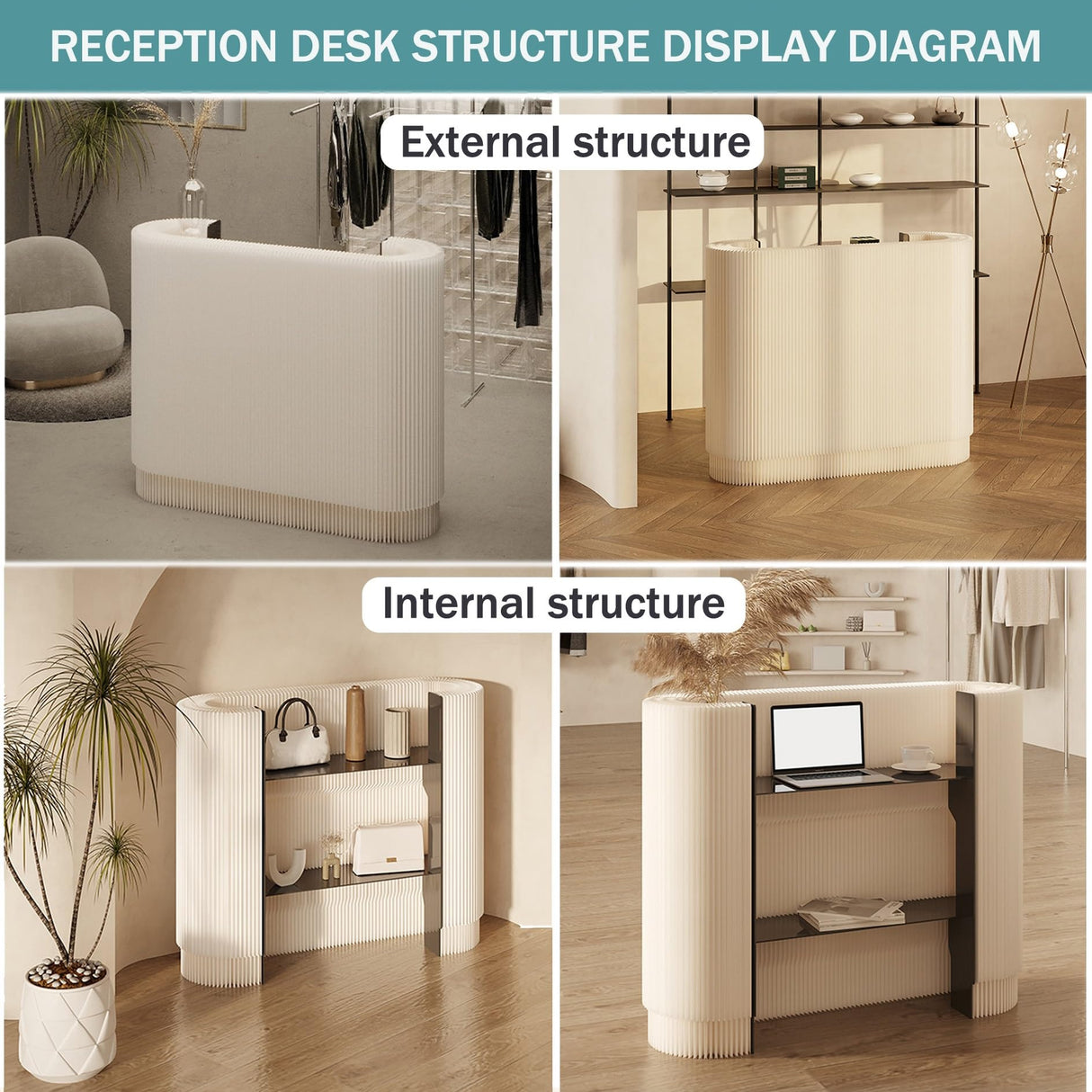 Modern Reception Desk,Retail Checkout Counter Desk Receptionist Table,Front Office Desk,Curved Portable Check Out Stand for Craft Shows,Display Rack,for Small Spaces,Bar,Store,Hotel,Lobby(Black) Leaceuv