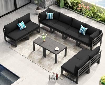 NICESOUL 10 Piece Oversized Modular Aluminum Outdoor Furniture Set, 29" Deep Wide Sectional Seating, 500 lbs High Weight Capacity Weather Resistant Patio Conversation Set for Backyard Poolside, Black