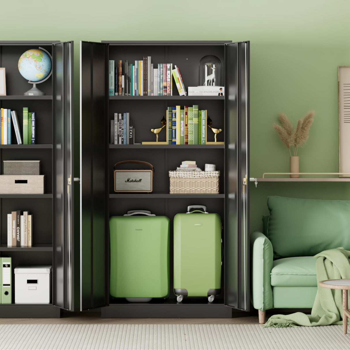 INTERGREAT 72-Inch Metal Storage Cabinet for Garage, Lockable Steel Cabinet with Doors and Adjustable Shelves, Black Locking Storage Unit for Office, Home, Gym, and School. INTERGREAT