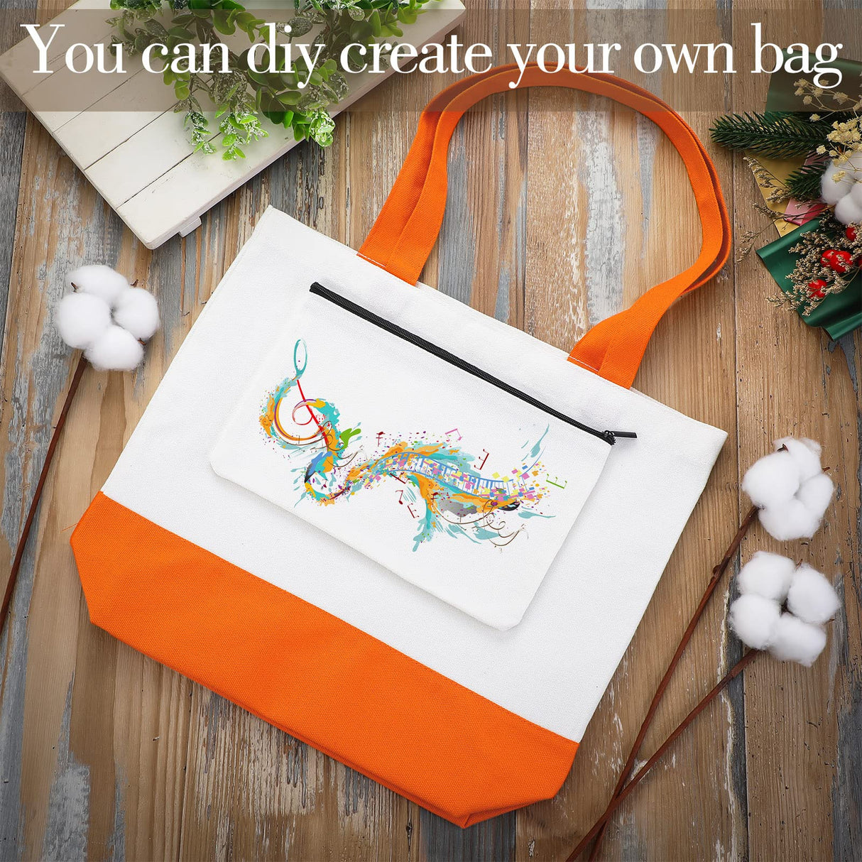 Moukeren 24 Pcs Canvas Tote Bag Bulk DIY Sublimation Blank Bag with Zipper Cosmetic Makeup Bag for Christmas Craft Gift(Patch) Moukeren