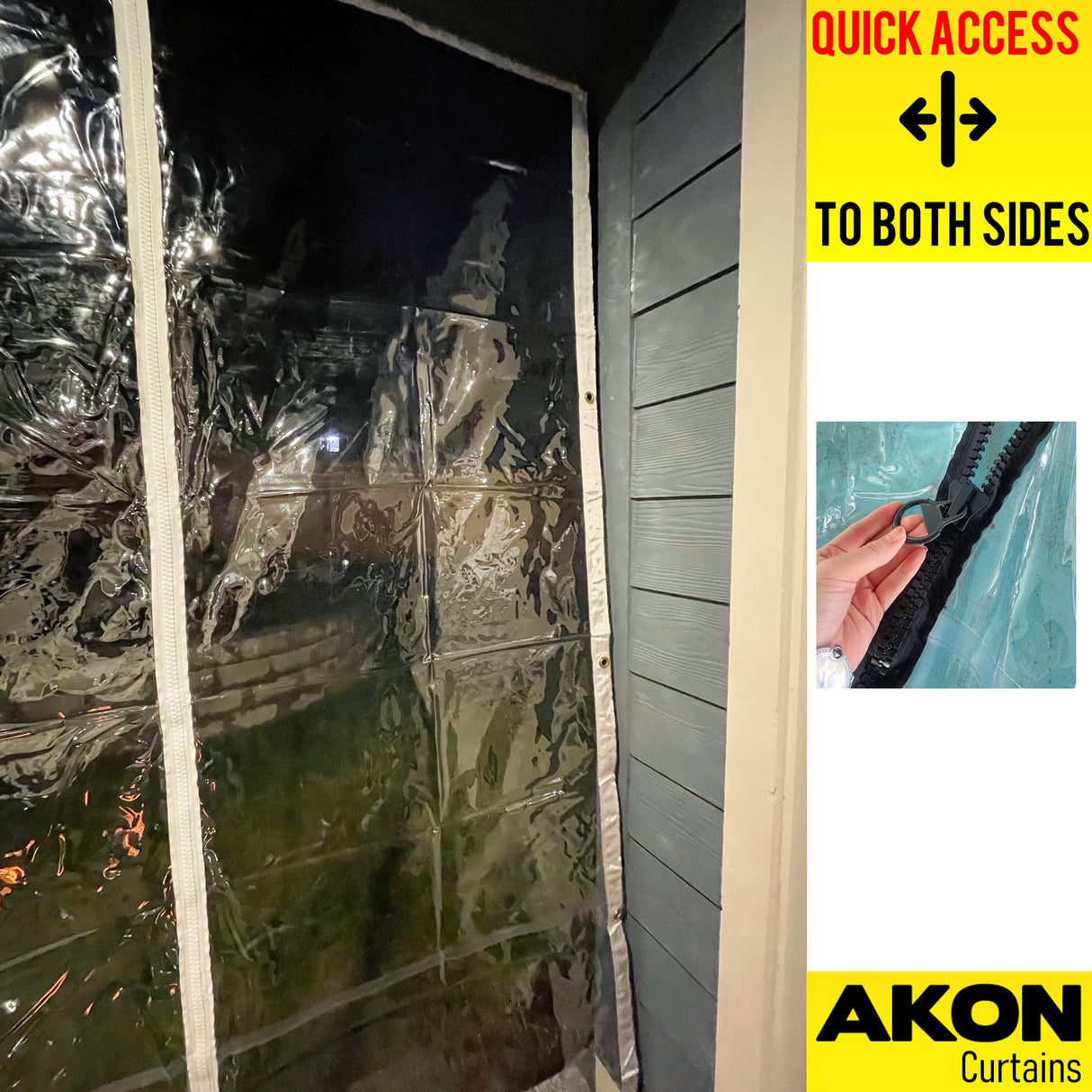 Akon Curtain Patio Enclosure with Zipper | Clear Vinyl with Door Access| Made to Order | Patios, Porch, Screen Rooms, Gazebos | Waterproof Tarpaulin AKON Curtains