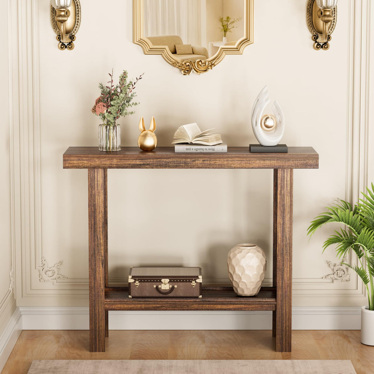 LIFECHOVY Farmhouse Wood Entryway Table Narrow Console Tables with Storage Behind The Couch Sofa, Entrance Side Table for Hallway, Living Room, Foyer, Rustic Brown LIFECHOVY