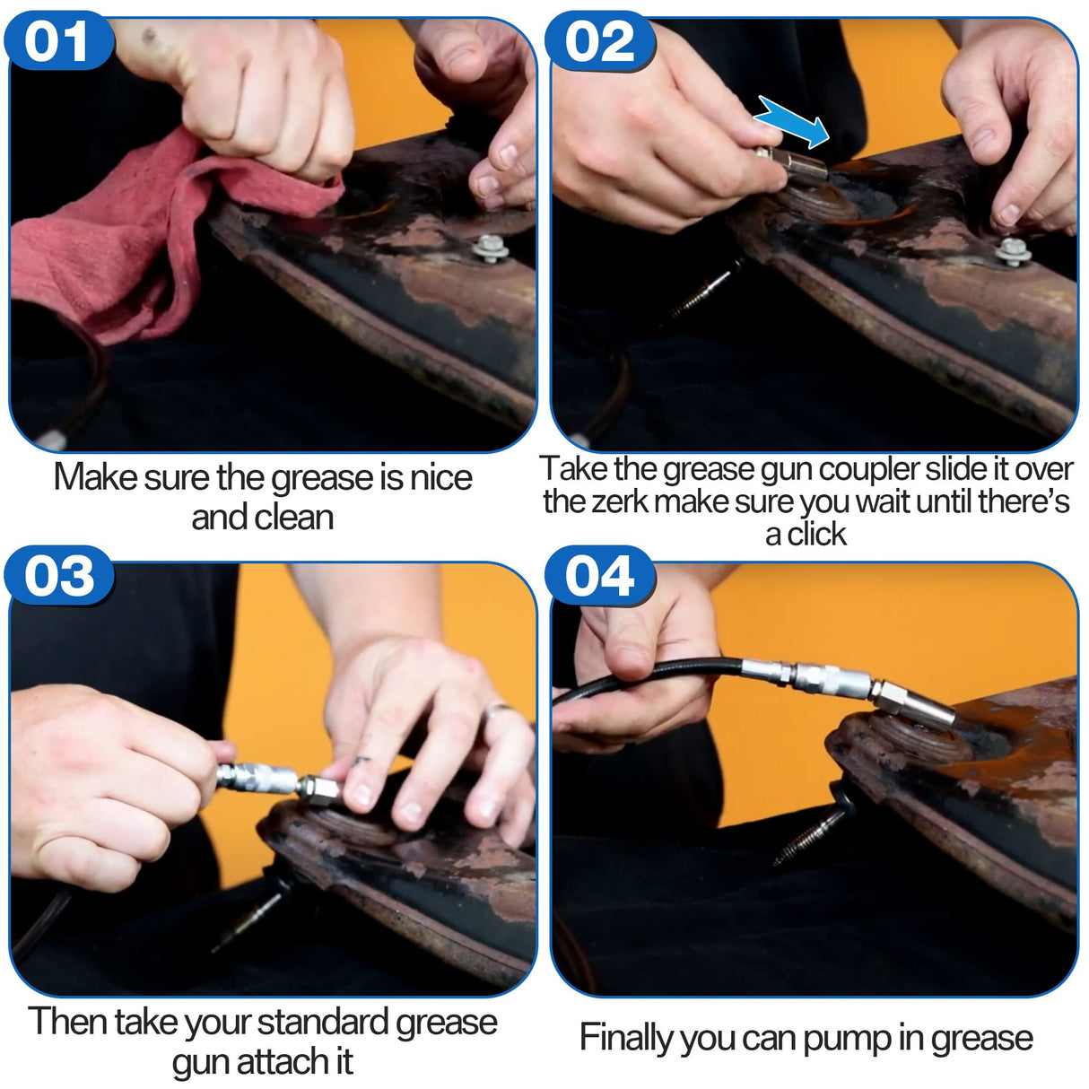 Saillong Grease Gun Coupler with 1/8 inch NPT Threads, Push on Slotted Right Angle 90 Degree Grease Coupler Fits Standard 1/8 inch NPT Grease Hoses, 2.1 Inch Length Saillong