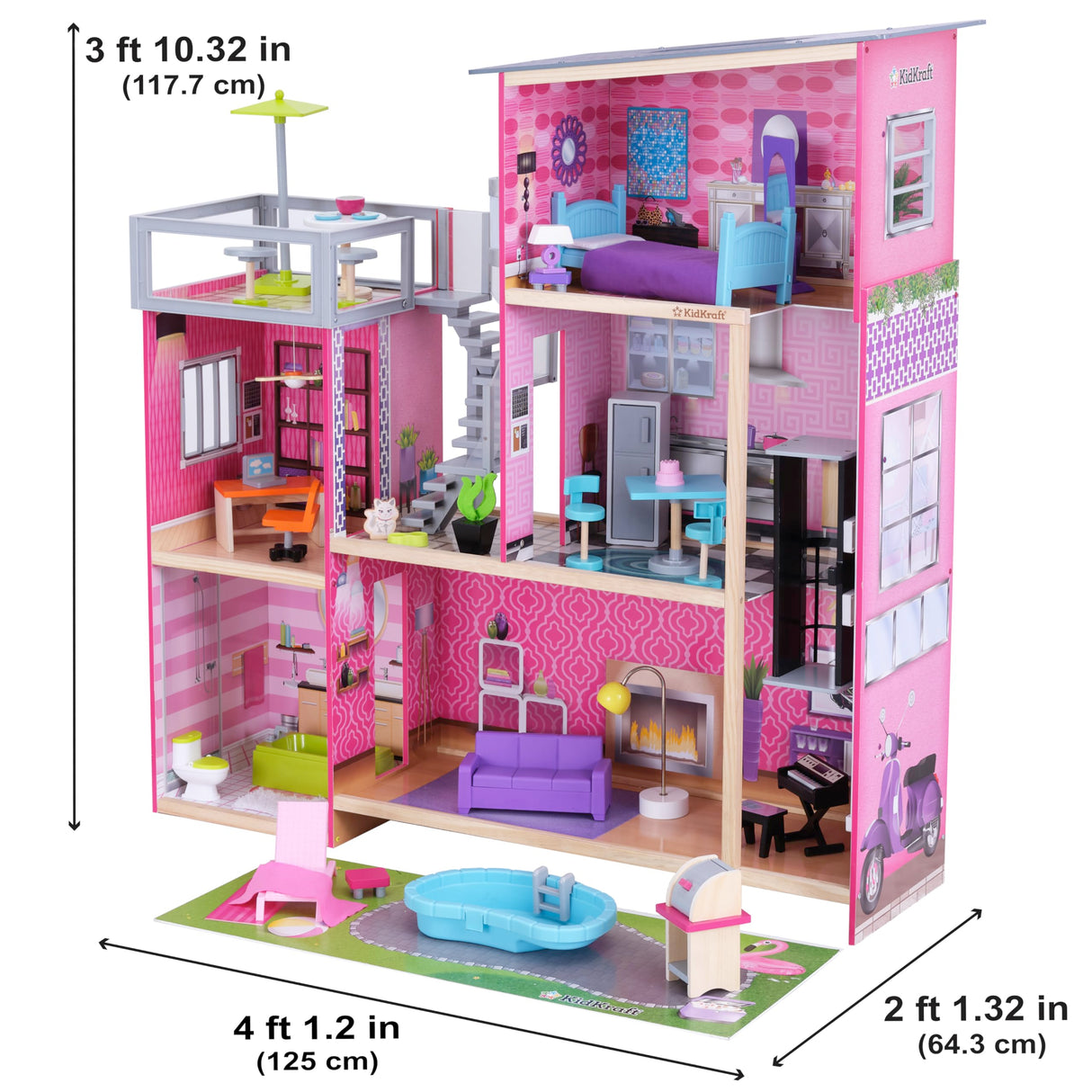 KidKraft Uptown Wooden Modern Dollhouse with Lights & Sounds, Pool and 36 Accessories KidKraft