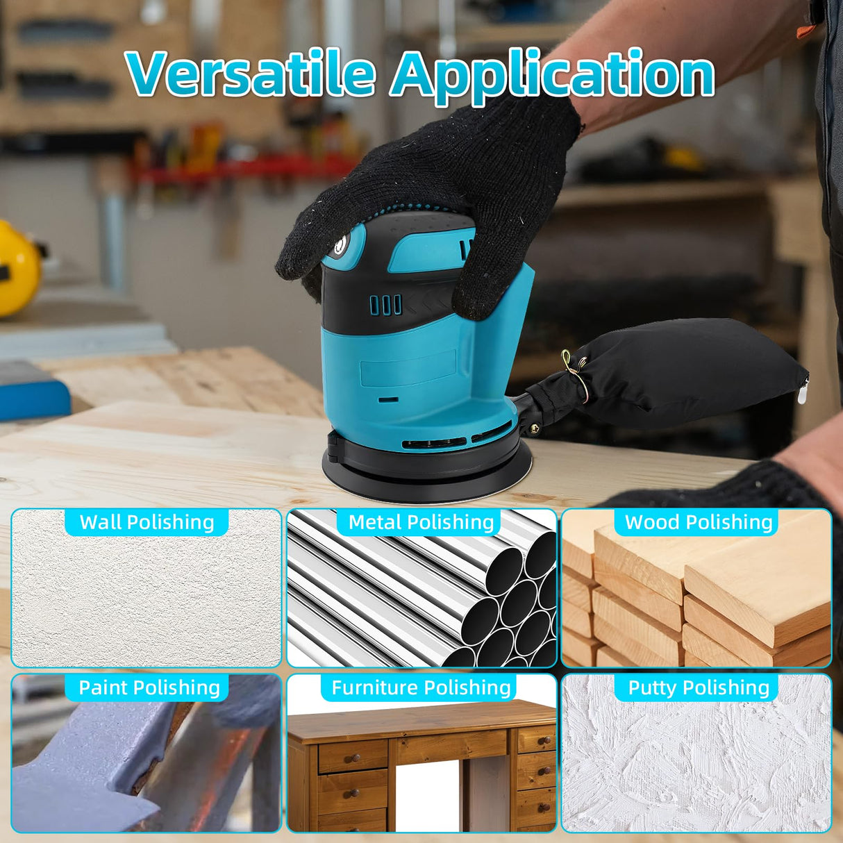 Random Orbit Sander for Makita 18V Battery, 5-Inch 14000RPM Cordless Electric Orbital Sander with 3 Various Speeds, Palm Sander with 3 Pcs Sandpapers & Dust Bag, Perfect for Woodworking(Tool Only) vokoroad