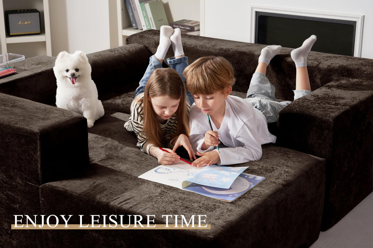 HABUTWAY 105" L-Shape Modular Sectional Sofa Couch for Living Room,No Assembly Required,Modular Comfy Sofa with Deep Seat for Living Room Bedroom,Luxury Distressed Velvet(Left,Yellow Brown) HABUTWAY