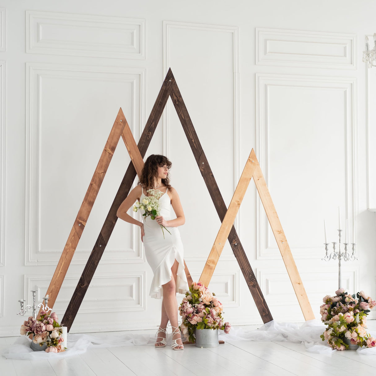 Wooden Arch for Wedding Boho Décor - Rustic Wedding Arbor Decor Ceremony Geometric Arches - Anniversary Natural Wood Backdrop Stand Sets Arched Frame Decoration (Triangle) Enjoy The Wood
