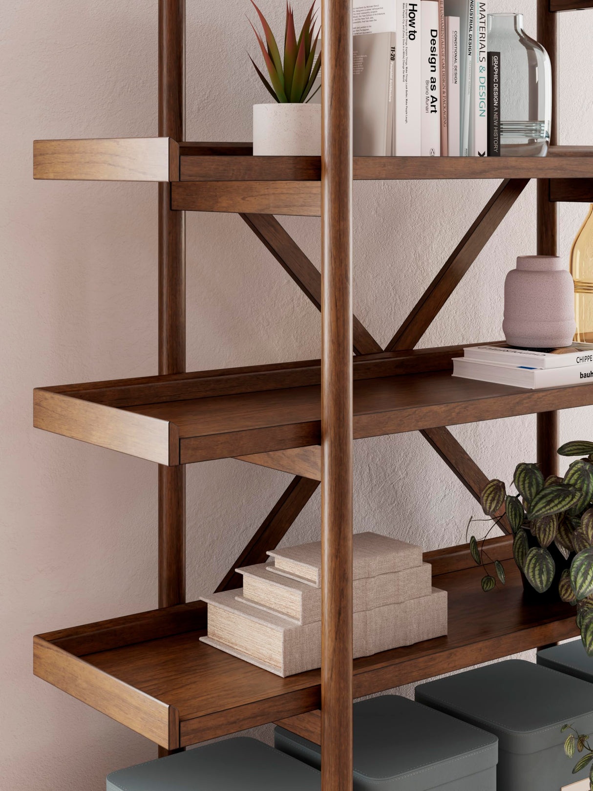 Signature Design by Ashley Lyncott Mid-Century Modern Freestanding 5-Tier 70" Etagere Bookcase, Light Brown Signature Design by Ashley