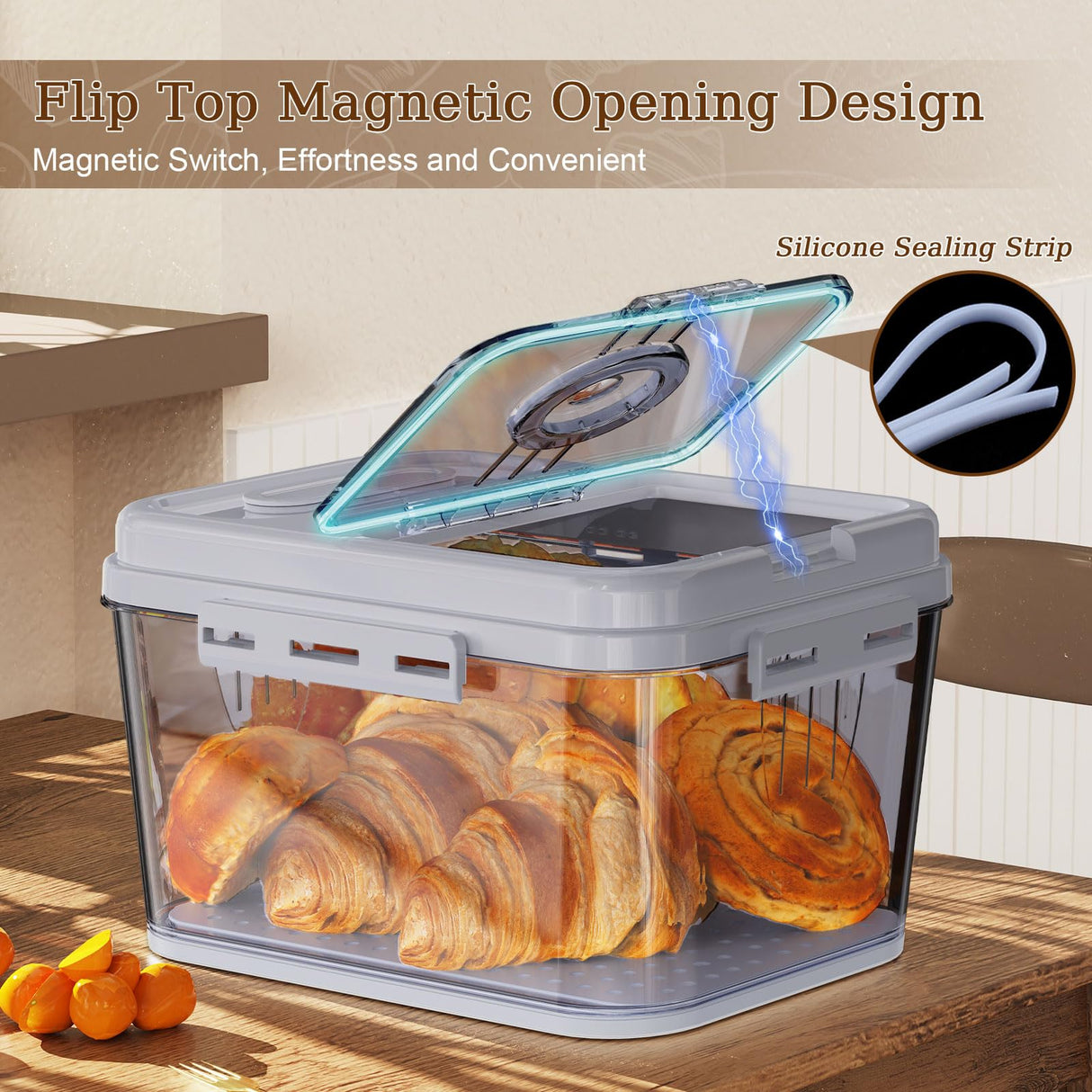 ANYPROLUS Bread Box for Homemade Bread, Time Recording Bread Containers Storage Airtight Loaf, Bread Storage Container Bread Keeper with Lid, Bread Box for Kitchen Countertop, Grey ANYPROLUS