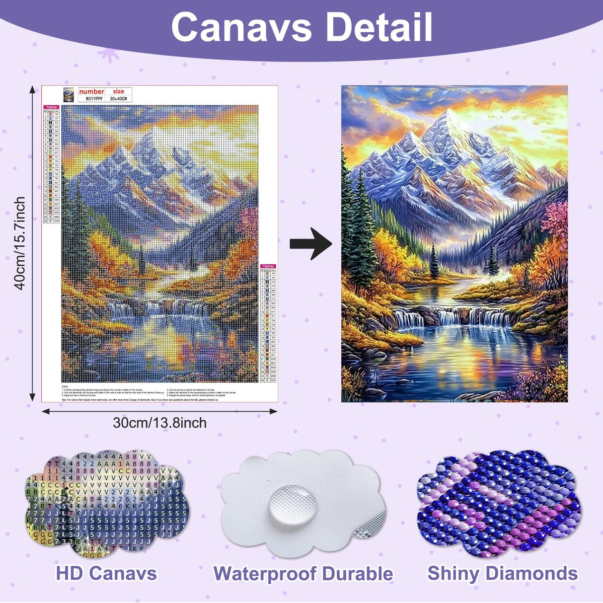 AIRDEA Scenery Diamond Art Paintings Kits for Adults,DIY Gem Art Kits for Beginner,12x16 in,Mountains and River,Round Full Drill AIRDEA