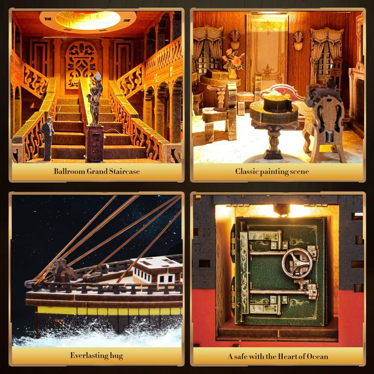 Titanic Model 3D Wooden Puzzles for Adults, Titanic Model Kit Set, Titanic Toys for Adults Teens with LED Light, Dance Hall, Lounge, Home Decor, Birthday, Christmas Fuiltee
