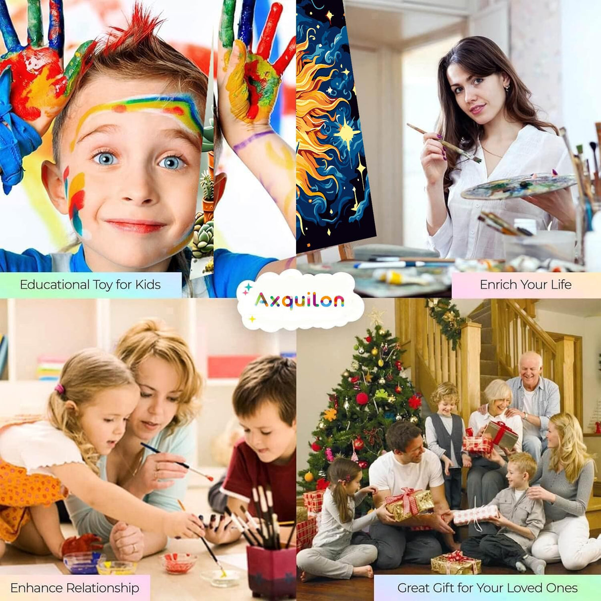 Framed Paint by Numbers Kit for Adults Beginners & Kids Ages 8-12, Sun and Moon Acrylic Easy Paint by Number with Frame, Watercolor Painting by Number Kits on Canvas Framed (8 * 8 Inch, without Easel) Axquilon