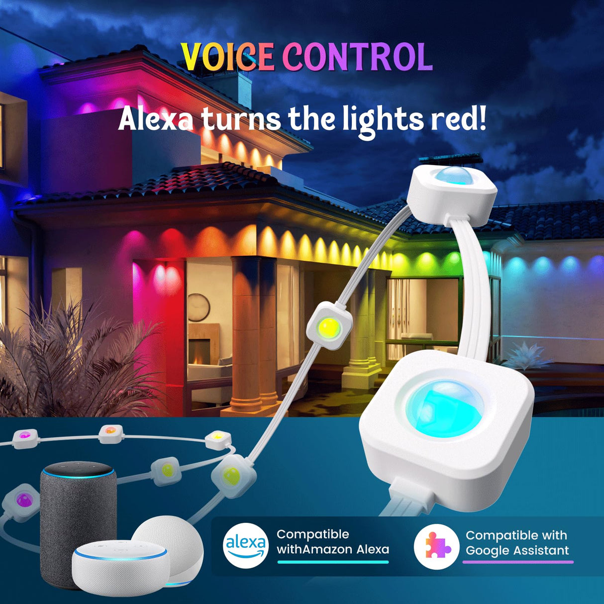 HUTAKUZE Permanent Outdoor Lights, 150ft RGB Outdoor Christmas Lights with 90 LED Light, IP67 Waterproof LED Eaves Light, DIY Scene Modes for Halloween and Holiday Decor, Smart APP & Remote Control HUTAKUZE