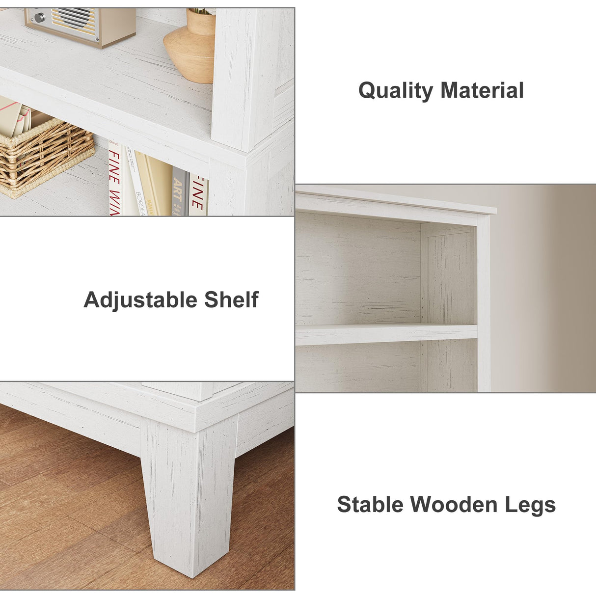 SLEKVERSA 71" Farmhouse Bookcase w/Adjustable Shelves & 31.5" Width, 5 Tier Tall Bookshelf with Wooden Legs, Rustic Vintage Book Shelf for Living Room Office Library (White) SLEKVERSA