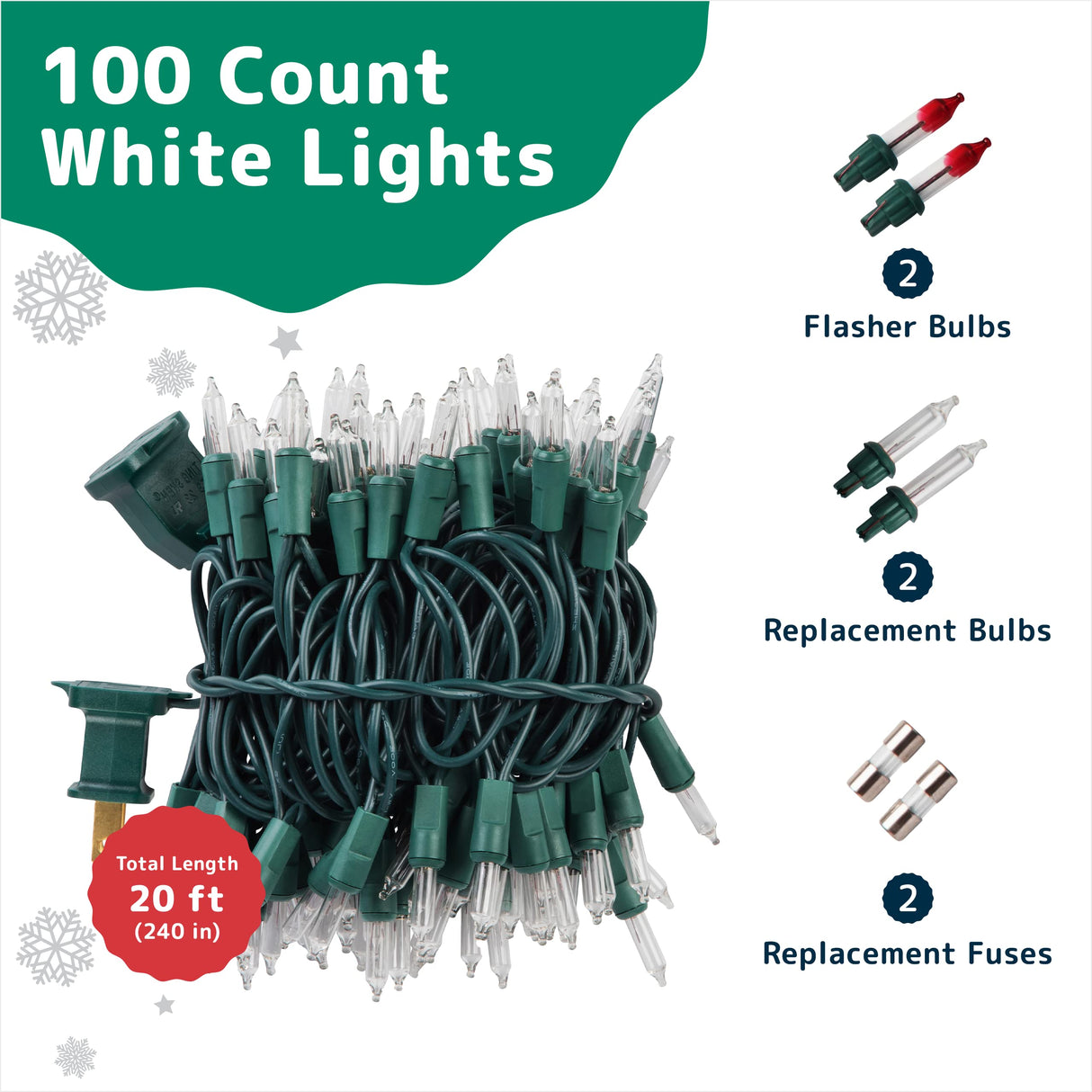 PREXTEX 100 Count Clear Christmas Tree Lights with Green Wire - 20 ft Warm White Twinkle Lights for Indoor or Outdoor Use - Holiday Fairy String Lights for Christmas Trees, Patios, and More PREXTEX