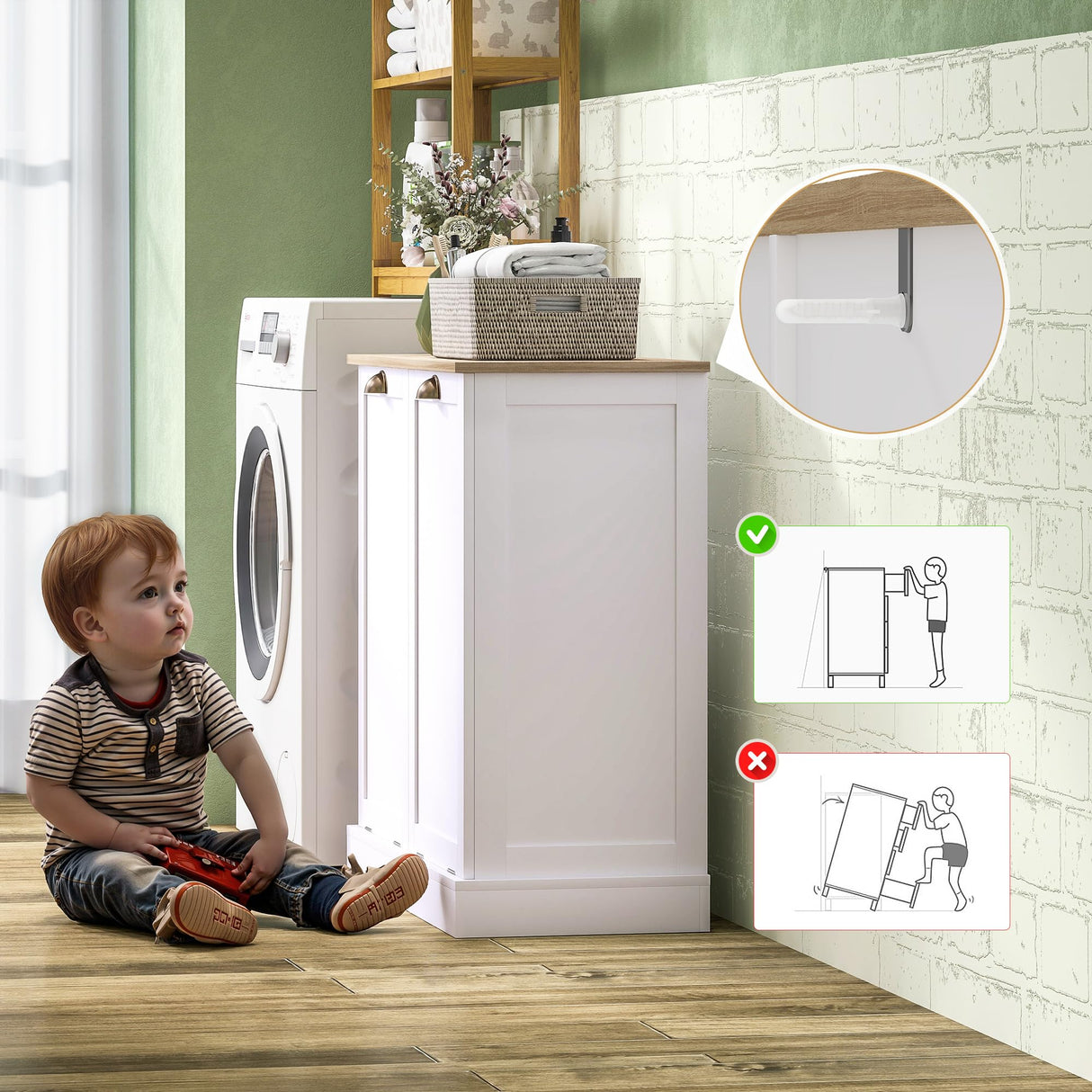 HOMCOM Double Tilt-Out Laundry Hamper Cabinet with 2 Removable Basket, Modern Bathroom Storage Cabinet with Shaker Doors and Handles, White HOMCOM