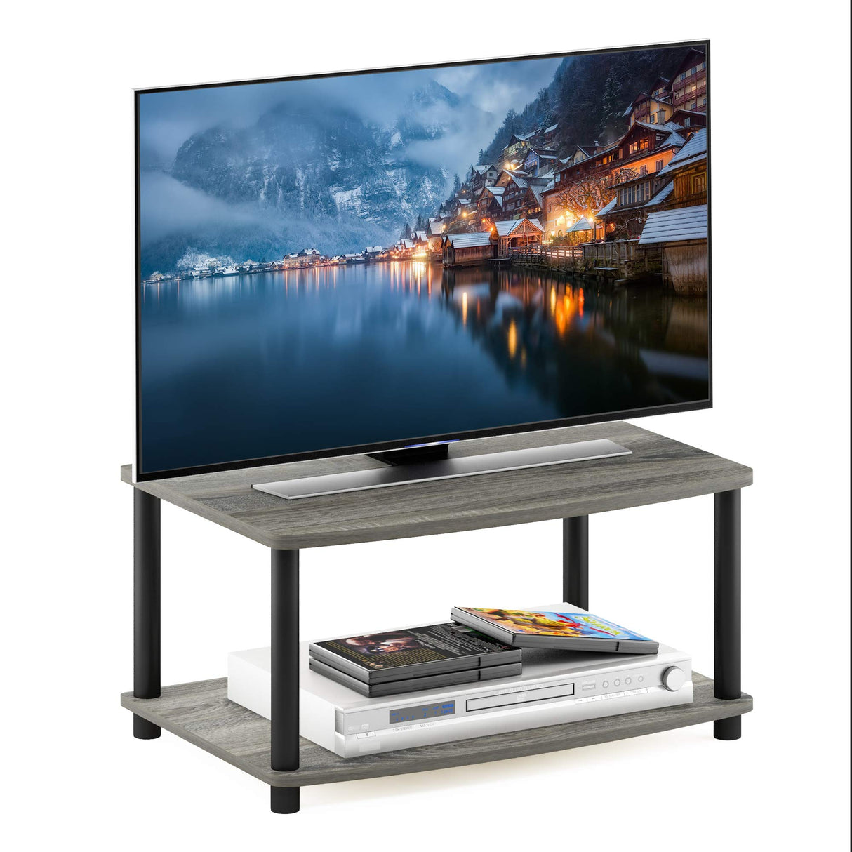 Furinno Turn-N-Tube Multipurpose 2-Tier Printer Stand Display/Elevated TV Stand, French Oak Grey/Black Furinno