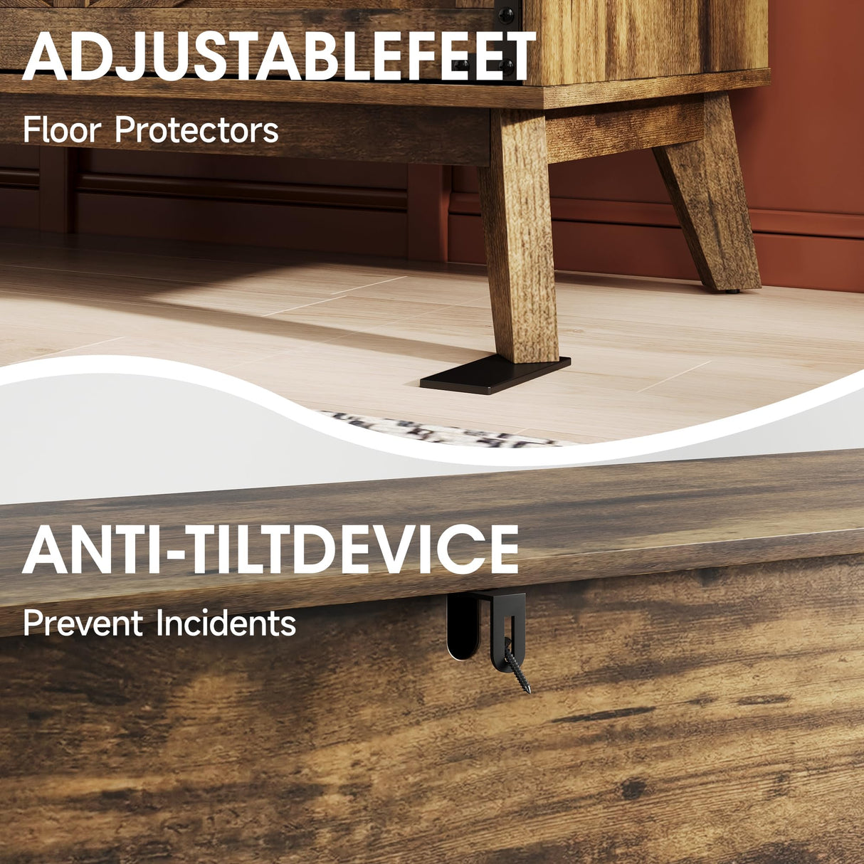 Fameill 59'' Farmhouse 6 Drawers Dresser, Wide Wood Dresser TV Stand, Storage Cabinet with Metal Handles and Generous Storage Space, Dresser for Bedroom, Closet, Hallway, Rustic Brown Fameill