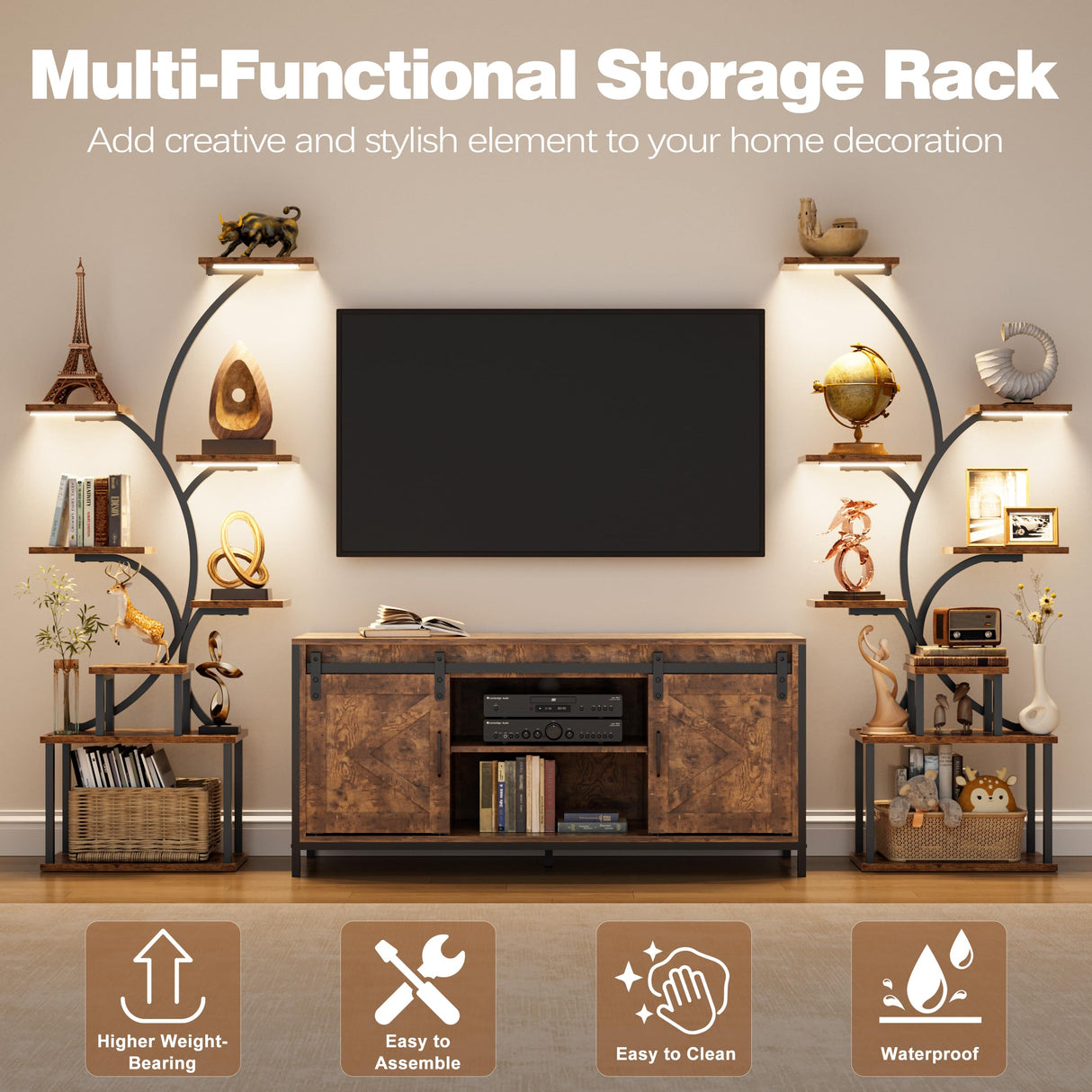 POZILAN 8 Tier Corner Shelf with LED Light, 62.2” Tall Display Shelf, Corner LED Bookshelf Display Cabinet Case with Lights, Collectibles Display Shelf for Living Room,Bedroom Decor POZILAN