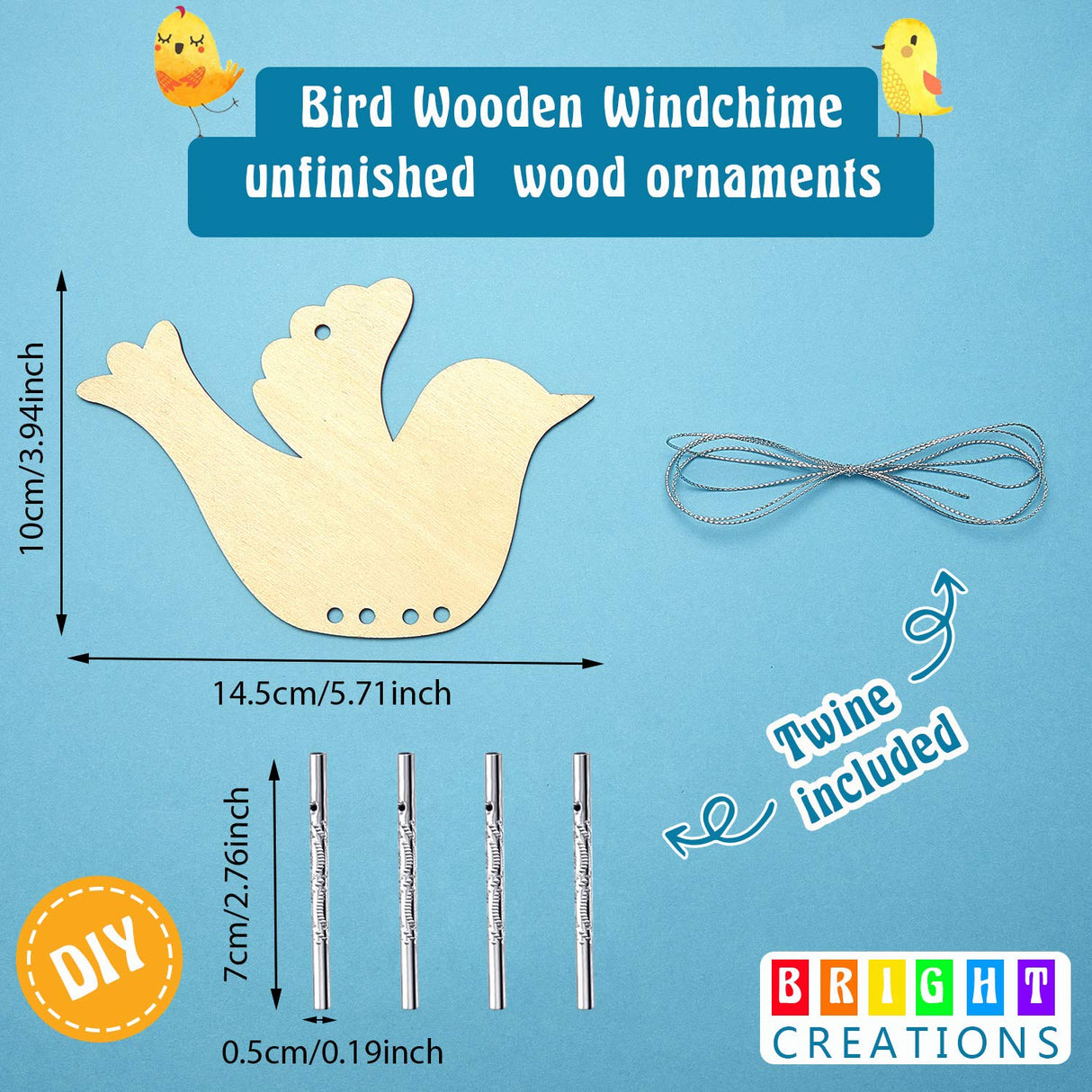 8 Pieces Wood Bird Wind Chime Gift Bird Wind Chime Craft Decorative Spring Summer Wooden Hanging Wind Chime for Indoor Outdoor Home Crafts Graduation Teacher Appreciation Arts Decor Maitys