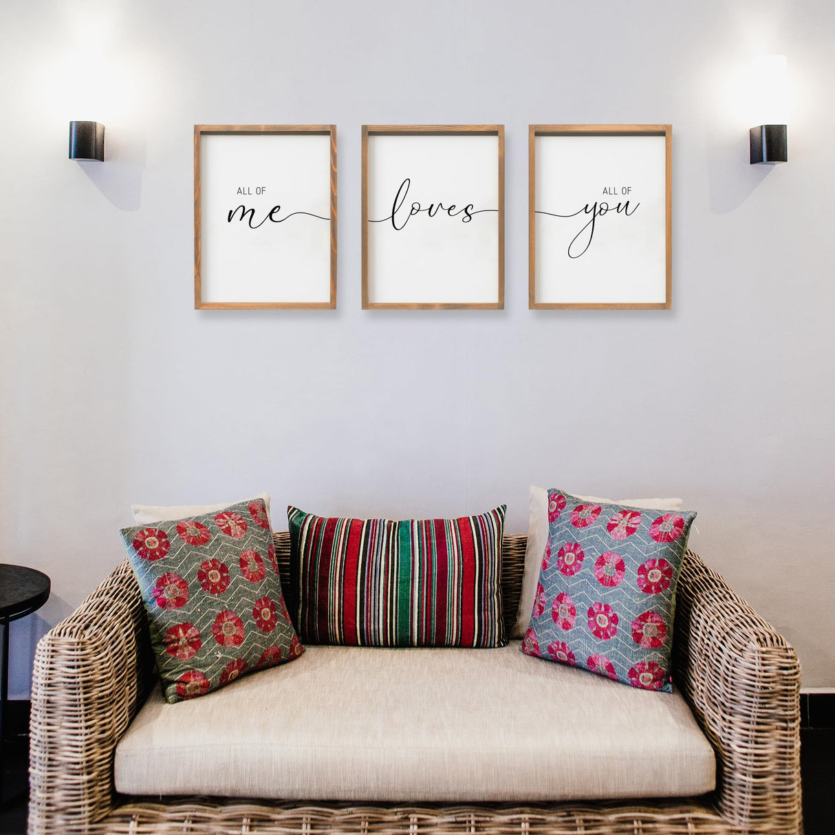 Set of 3 Framed Farmhouse All of Me Loves All of You Sign 11x14” Above Bed Wall Decor for Bedroom Decor Wall Art Wood Signs (11x14", Brown) Houmury